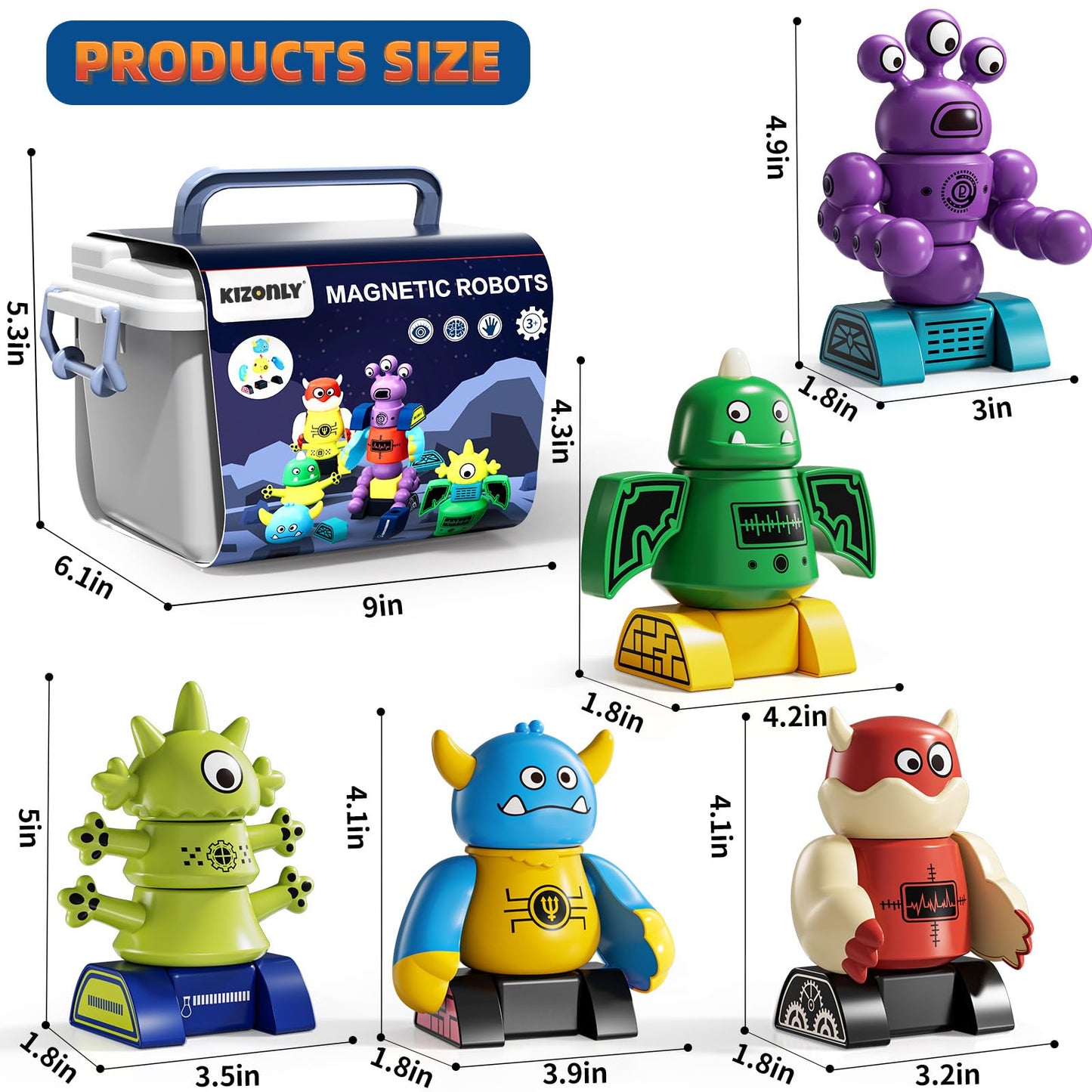 KIZONLY Magnets Robot Building Toys for Kids Ages 3-5 4-8, 36 PCS Monsters Robot Building Blocks Set with Storage Box, Creative Learning Christmas Birthday Gifts Toys for Boys Girls Ages 2-12