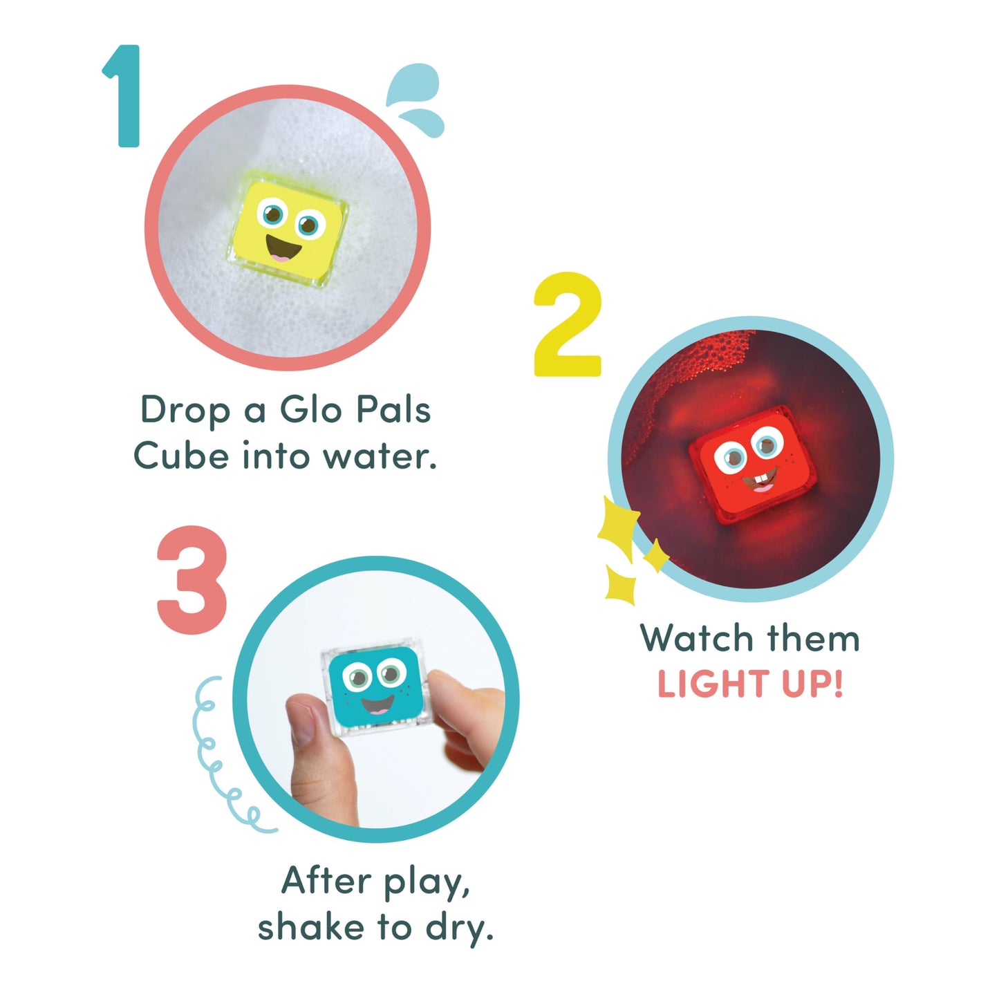 Glo Pals Water-Activated Light-Up Cubes Bundle for Sensory Play – 12 Pack (Primary Pals)