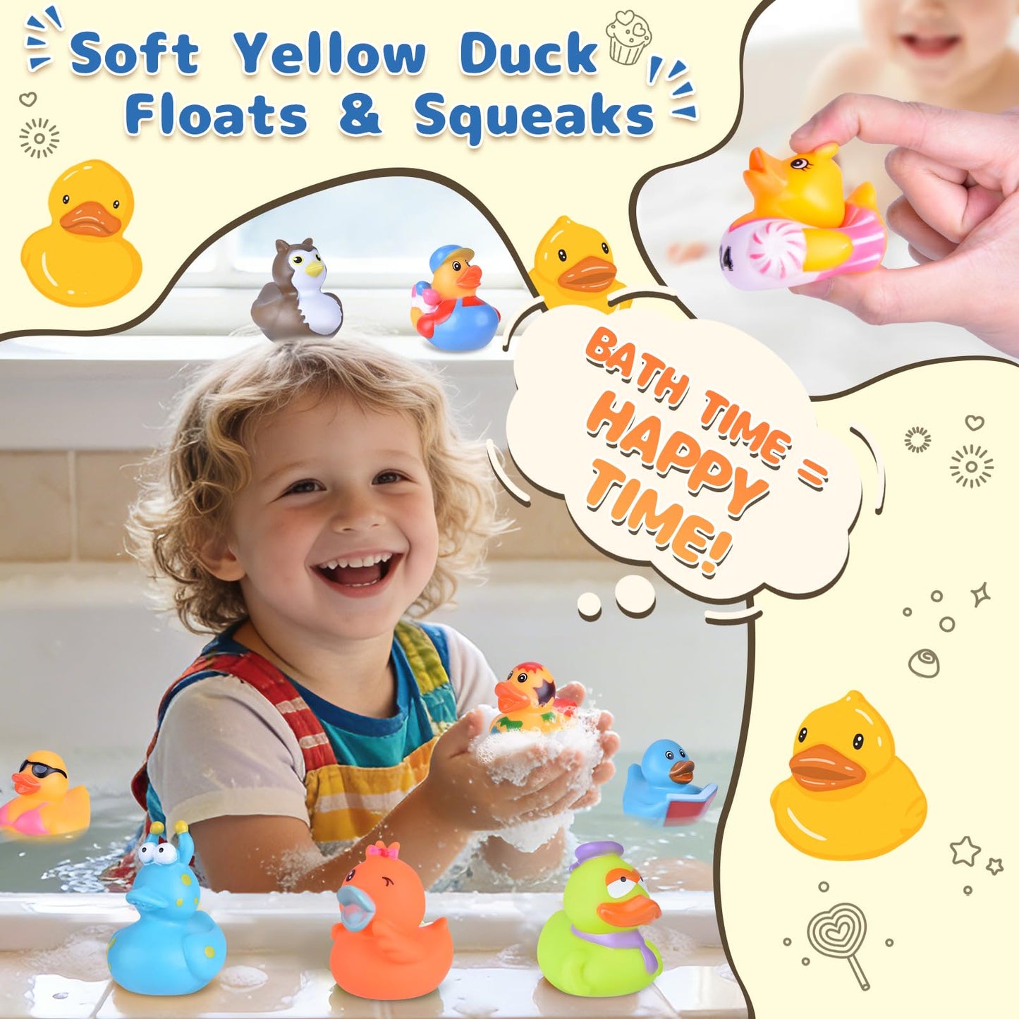 55 Packs Rubber Ducks in Bulk Assortment Car Ducks for Ducking, Small Rubber Duckies for Toddler Baby Bath Toys Floater Duck Bath Pool Toys Kids Party Favors with Mesh Carry Bag