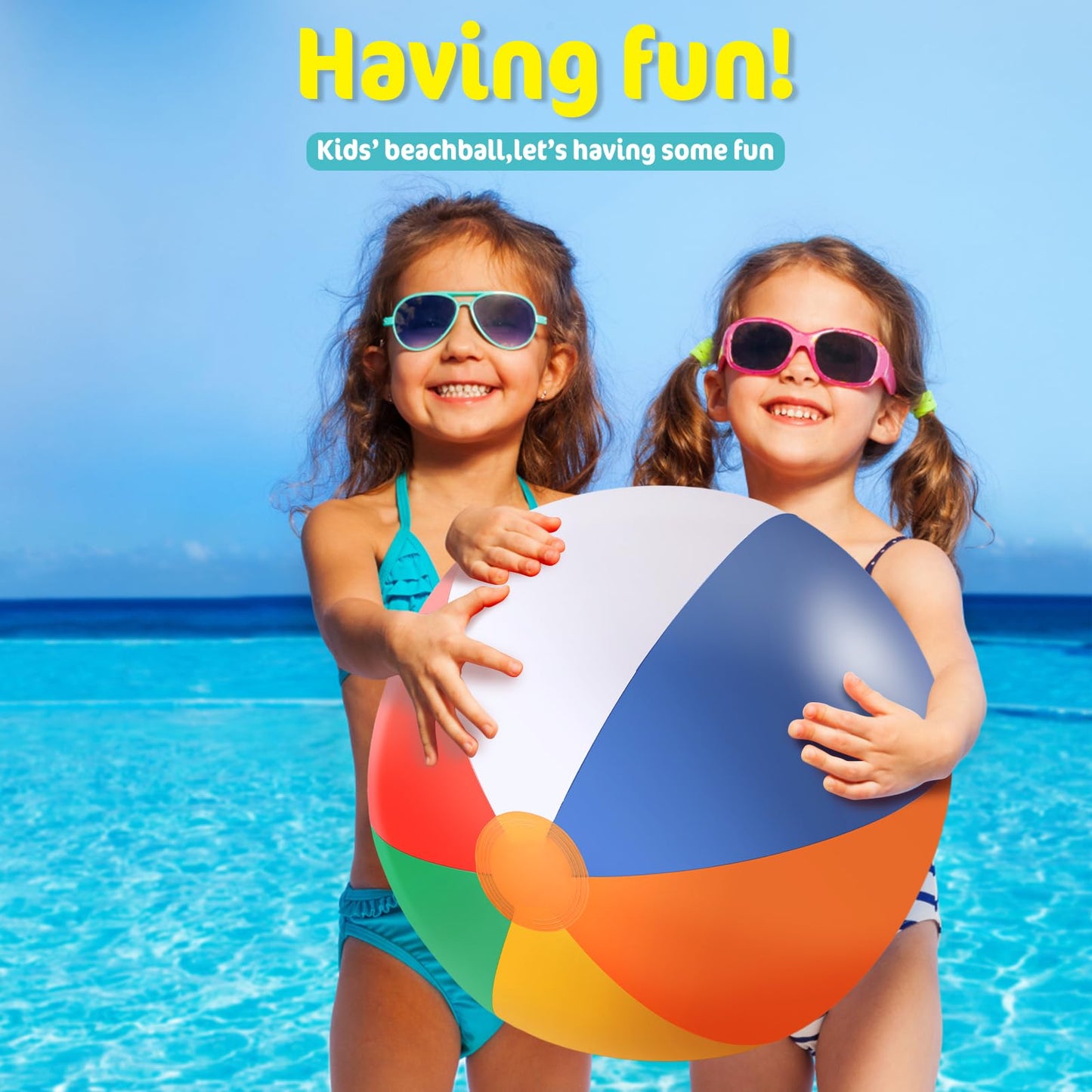 GRNVDWN 5 Packs 24" Inflatable Large Beach Balls Rainbow Color Pool Ball Pool Toys Pool Balls for Swimming Pool Beach Ball Party Favor Beachball Balloons for Kids&Adults