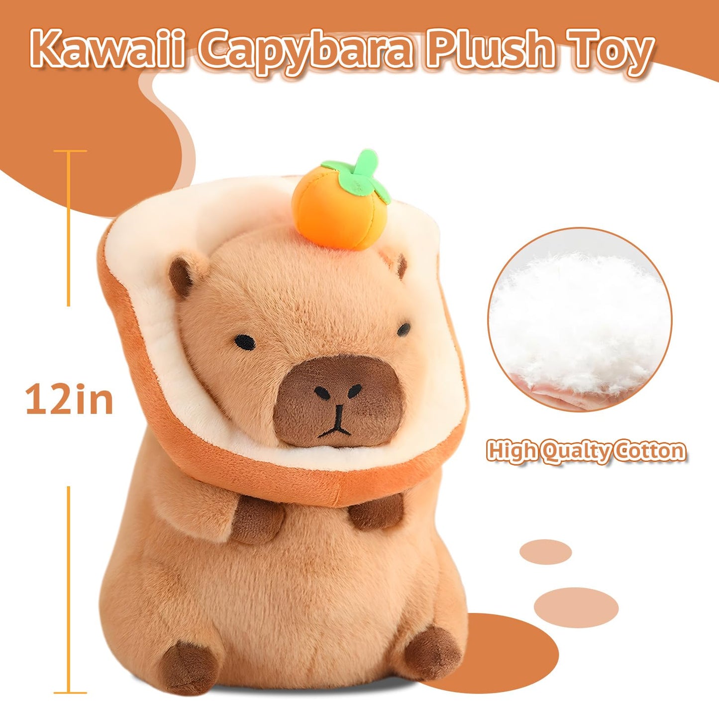 NXNYNZ 12 Inch Cute Capybara Plush Kawaii Soft Capybara Plush Doll Pillow with Bread Capybara Stuffed Aniamls Toys for Girls Children Adults Birthdays Valentines Gift (Capybara Stuffed Animals)