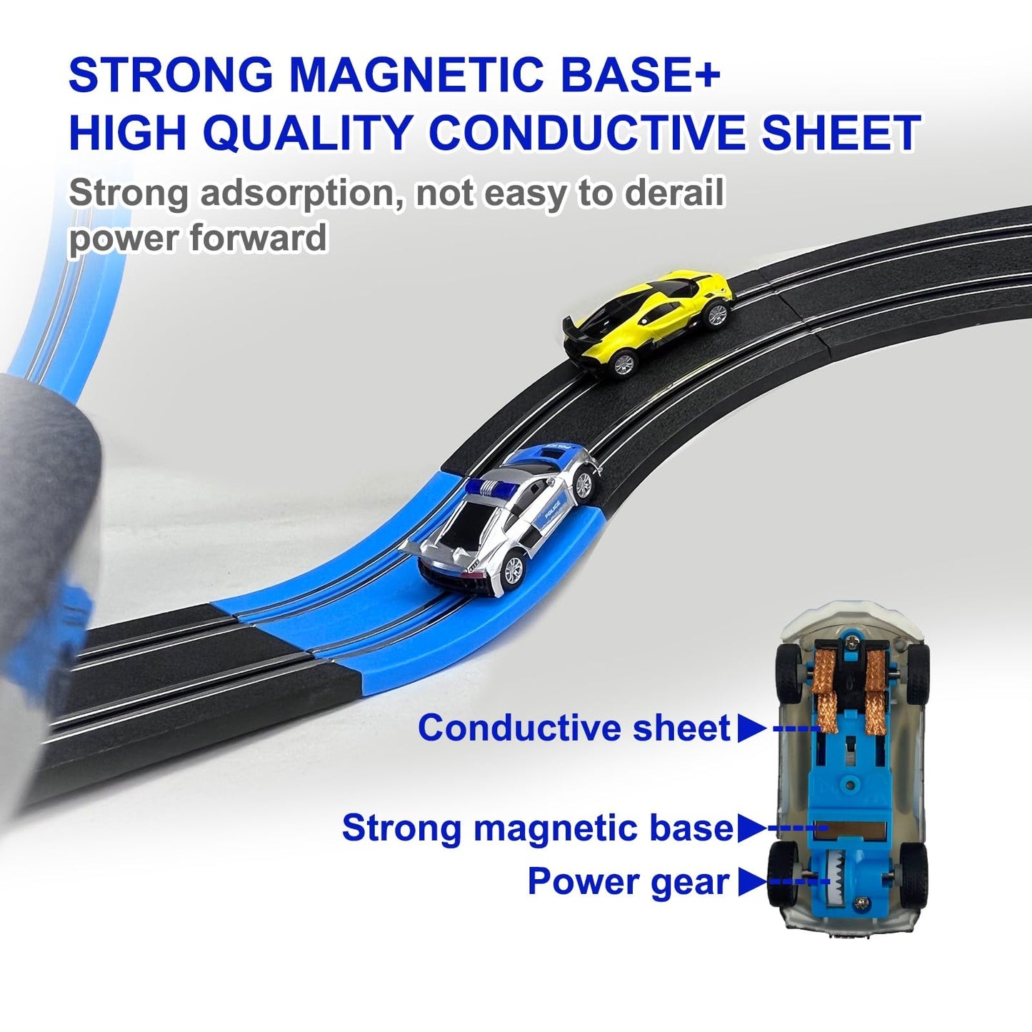 AGM MASTECH Slot Car Race Track Set, High Speed Series Tram Dual Track Set with 4 Licensed Racing Slot Cars, 2 Hand Controls, Track Parts and Lap Counter, 8.4M Long Track, Color Box
