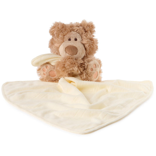 GUND Baby Philbin Plush Lovey, Teddy Bear with Baby Blanket, Stuffed Animal Sensory Toy, Brown, 14”