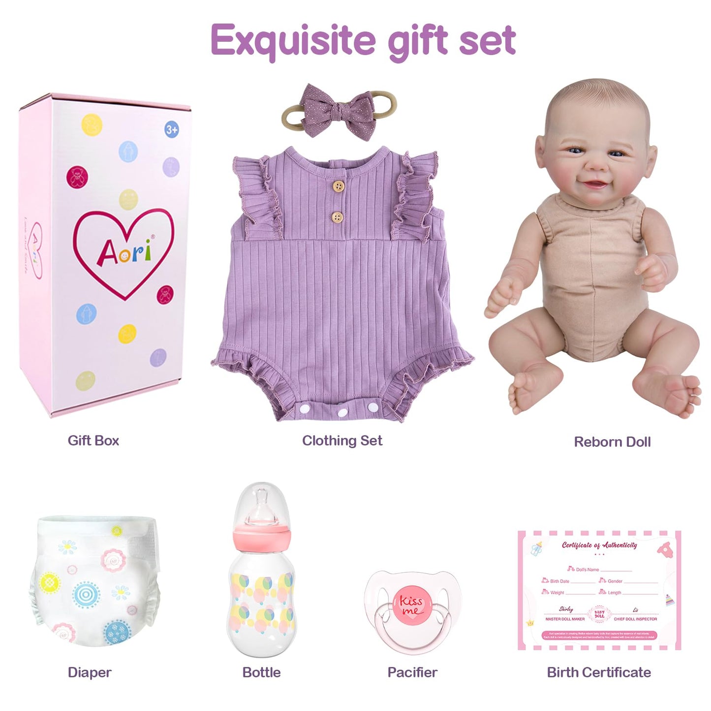 Aori Realistic Reborn Baby Dolls - Weighted Lifelike Newborn Baby Girl that Look Real with Flexible Limbs, Real Life Baby Doll Set with Outfit for Kids 3+, Parents, Elderly and Collectors