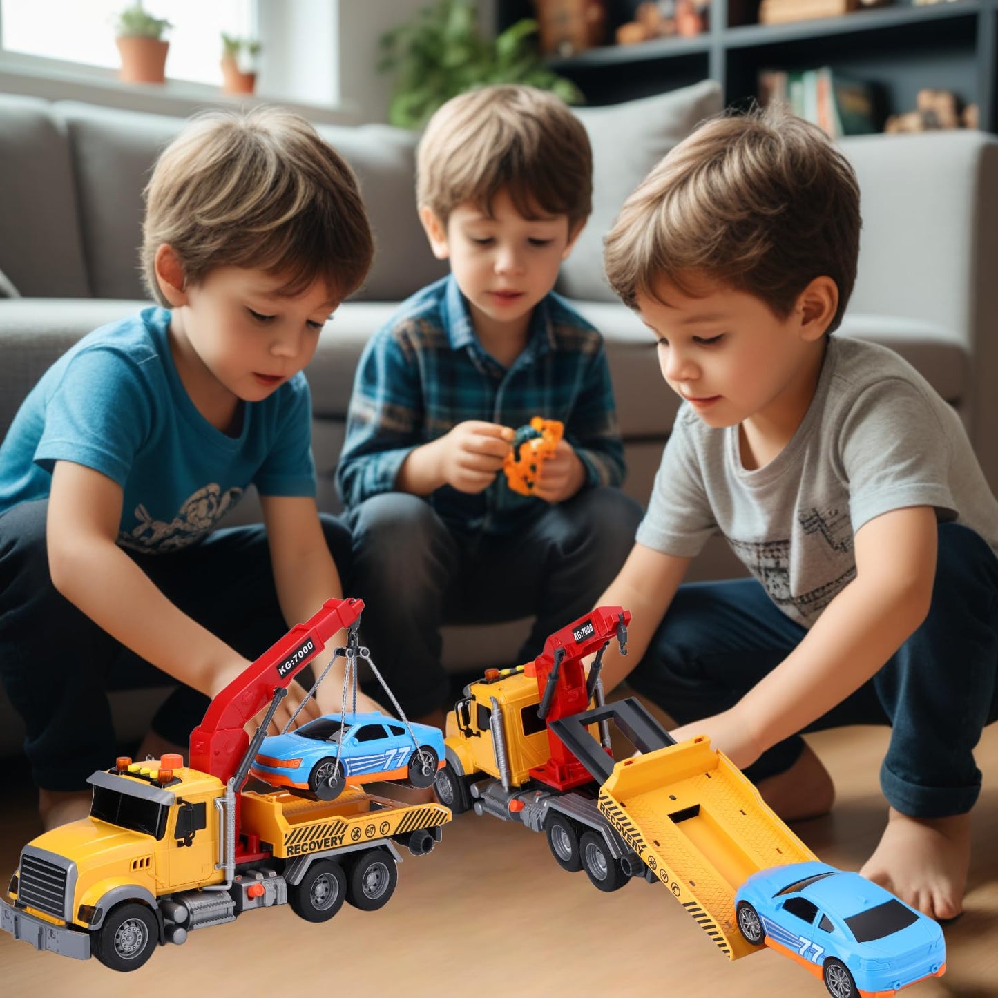 DDZOOU Kids Tow Truck with Car Toys for Boys Ages 4-7, Large Tow Truck Toys with Working Hook Lights and Music Rescue Toys for Kids 8-12 Birthdays