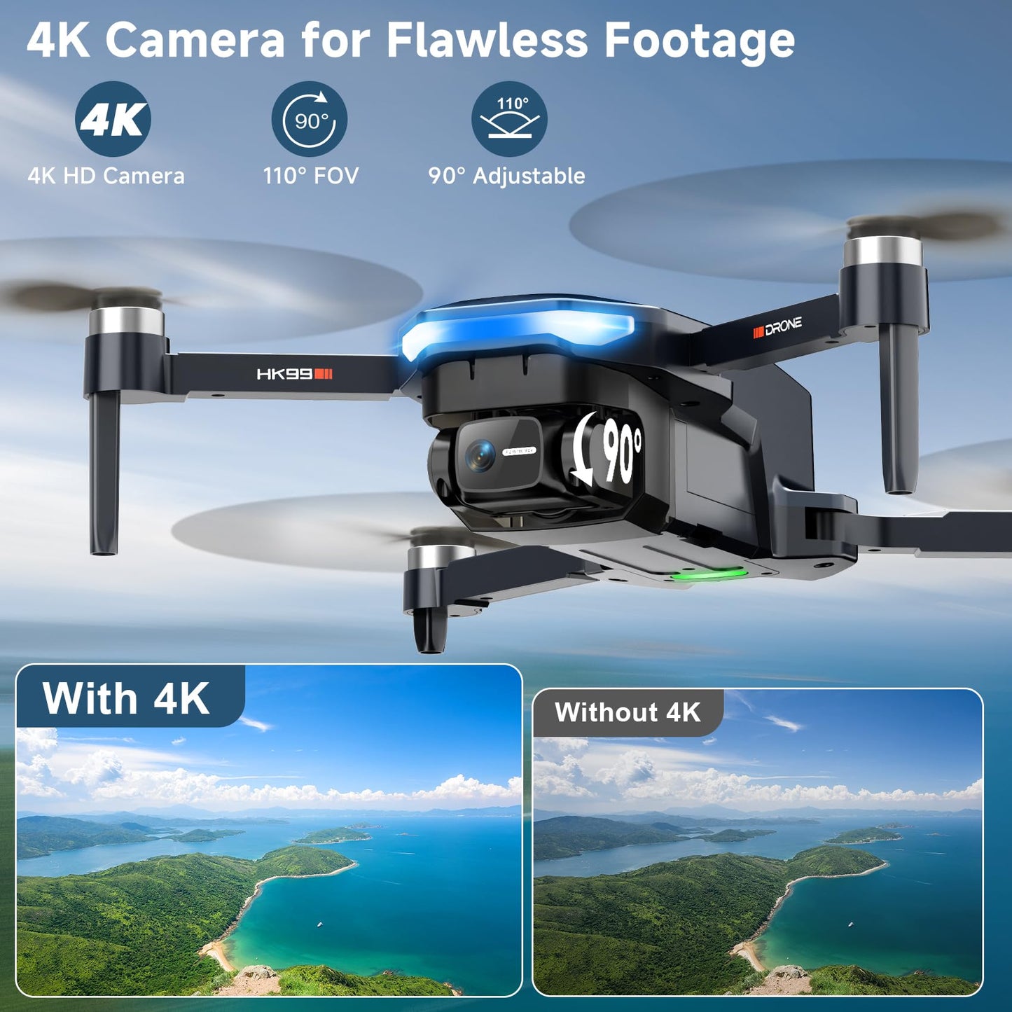 GPS Drone with 4K Camera for Adults, Foldable RC Quadcopter with 1312ft Range Video Transmission, 48 Mins Flight Time, Auto Return, Follow Me, Circle Fly, Waypoint Fly, Gesture Control