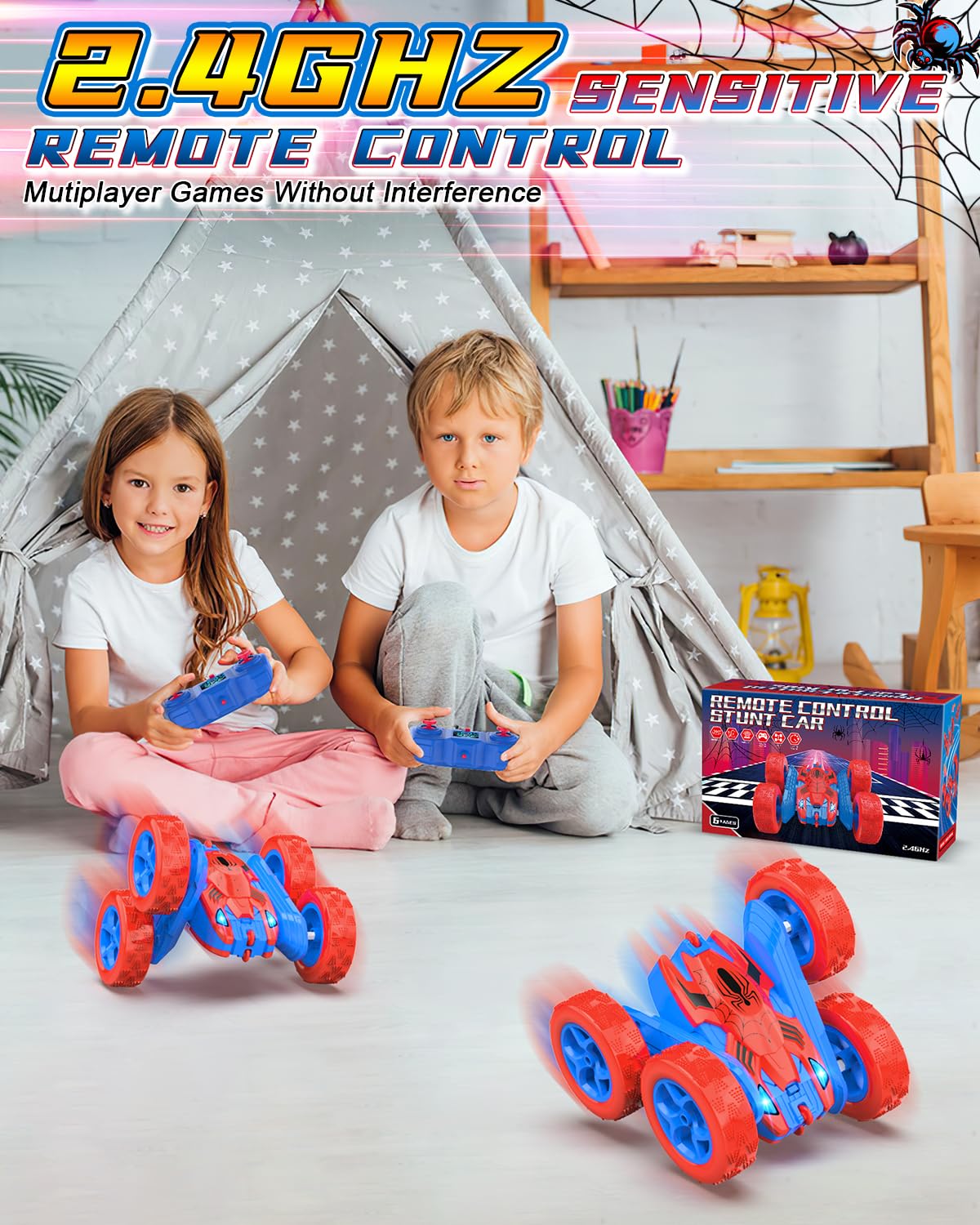 Blissbud Remote Control Car Spider RC Cars for 4 5 6 7 8 9 10 11 12 Year Old Boy 360°Rotating 4WD Rechargeable Drift RC Race Car Boys Toys Birthday Gifts Easter Basket Stuffers for Kids Age 4-12