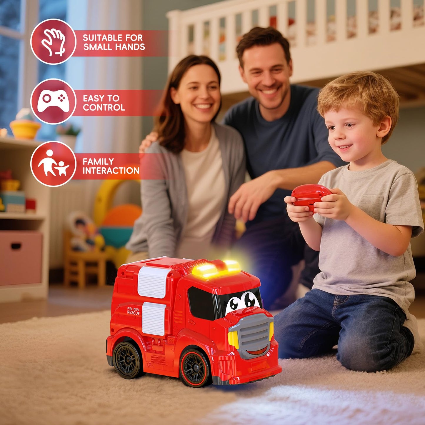 AEROQUEST Remote Control Car for Toddlers 1-3 Fire Truck Toy for Ages 2-4 Lights & Sounds Emergency Cars Preschoolers Fire Engine for Boys & Girls