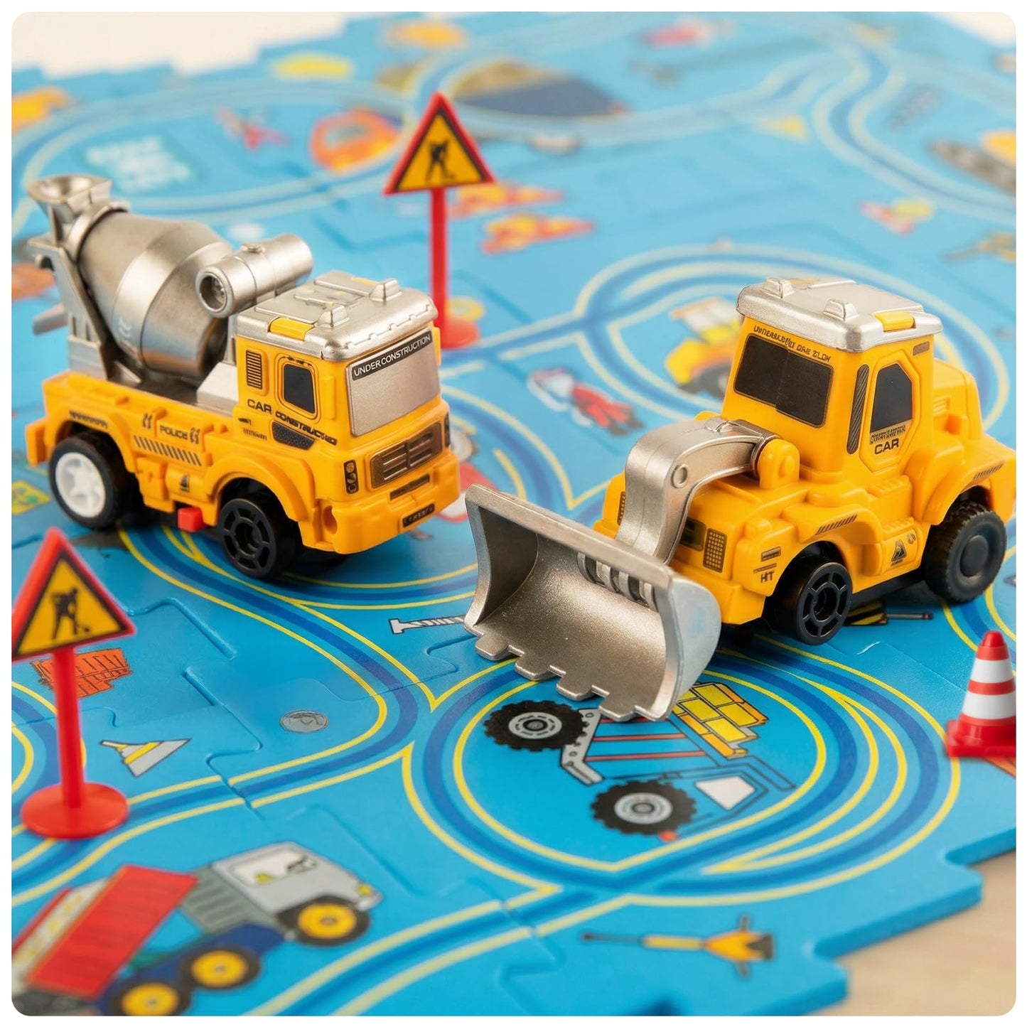 Plastic Puzzles for Kids Ages 3-5 with Toy Car Bulldozer + Cement Mixer, Toddler Puzzles Gift, Critical Thinking Educational Toys, Toys for 3 4 5 6 Year Old Boys Girls