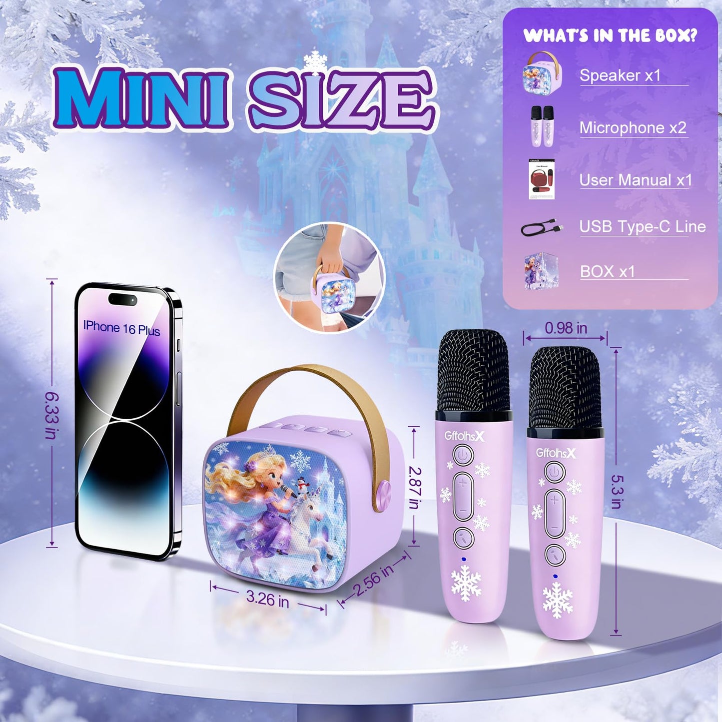 Mini Karaoke Machine for Kids:Girls Birthday Gifts Frozen Toys for Age 3 4 5 6 7 8 9 10 11 12+ Year Old Little Girl Teens Princess Party Gift Toddler Singing Toy,Bluetooth Speaker with 2 Wireless Mics
