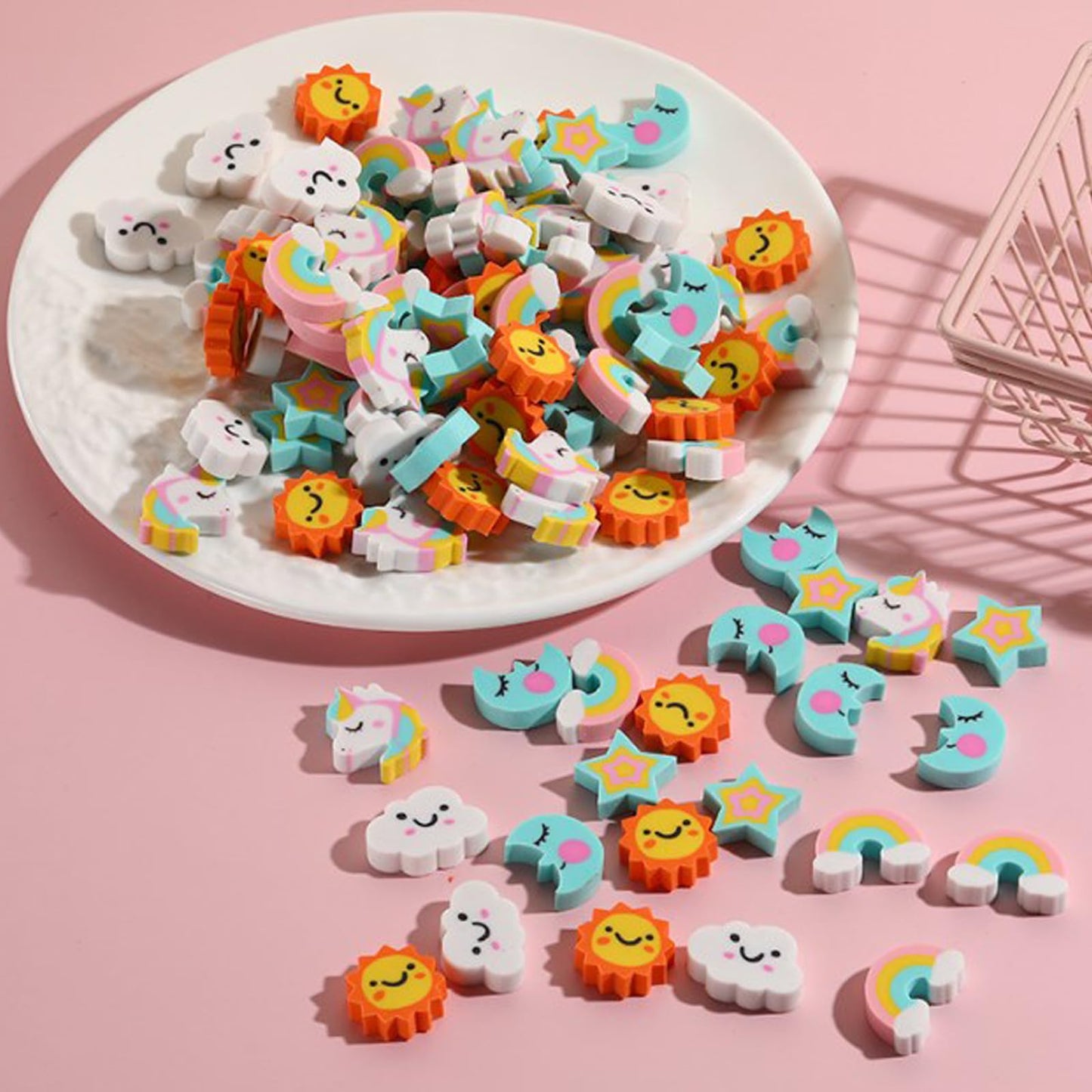 Wolpoark Unicorn Erasers for Kids 48pcs Bulk Rainbow Moon Star Cute Novelty Pencil Erasers for Thanksgiving Girls Student Ofiice Back to School Supplies Classroom Prizes Party Favors