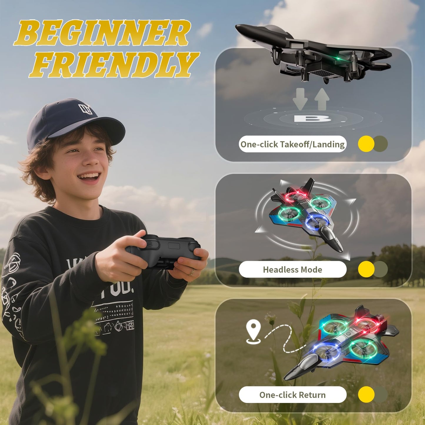 Foam Remote Control Airplanes with 3 Batteries, RC Plane Airplane Toys for Boys Kids Adults Beginners 4-8 8-12 12-16, RC Planes Fighter Jet Helicopter Drones for Kids Adults, 360° Flip Easy to Fly