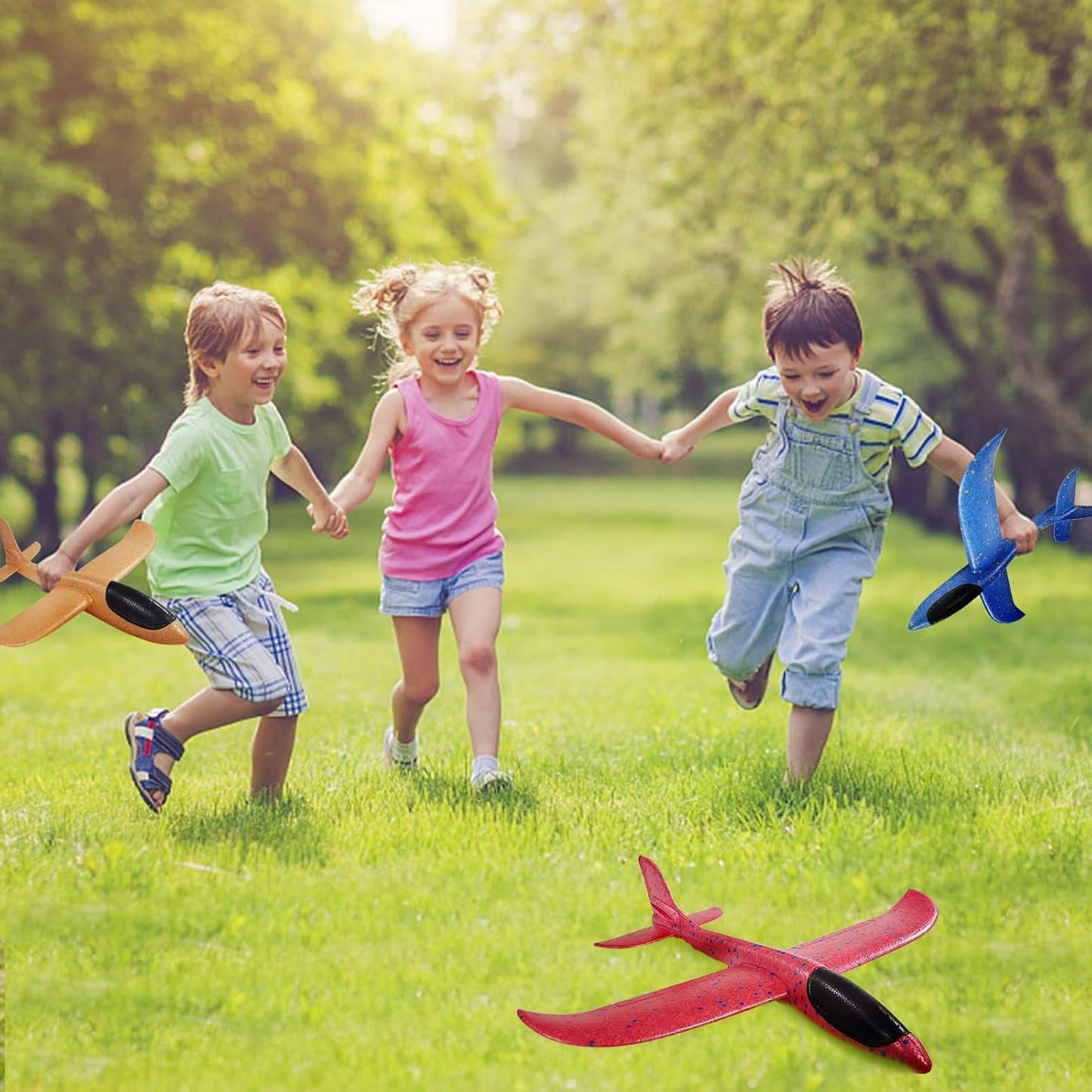 PLMMOUT 4 Pack Foam Airplanes,17.5" Large Throwing Foam Plane,Airplane Toys for Kids,2 Flight Mode Glider Plane Outdoor Toys,Foam Airplane Party Favors Birthday Gifts for 3 4 5 6 7 Year Old Boy
