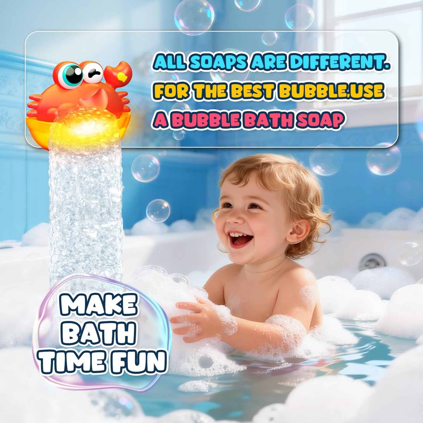 Bath Toys for Kids Ages 1-3,Light Up Baby Bath Toys Crab Bubble Maker with Colourful Light Toddler Bathtub Birthday Gifts Easter Stocking Stuffers for Boys Girls Aged 1-3 2-4 3-5