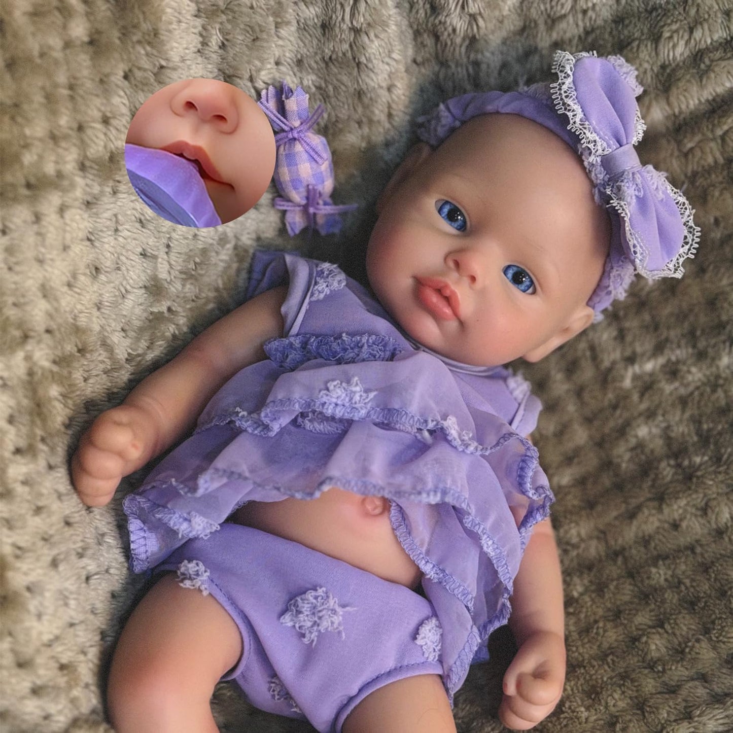 Aniiyy 13 Inch Full Body Silicone Baby Dolls Can Open Mouth Take a Pacifier Realistic Soft Silicone Reborn Baby Doll Birthday Gifts for Kids