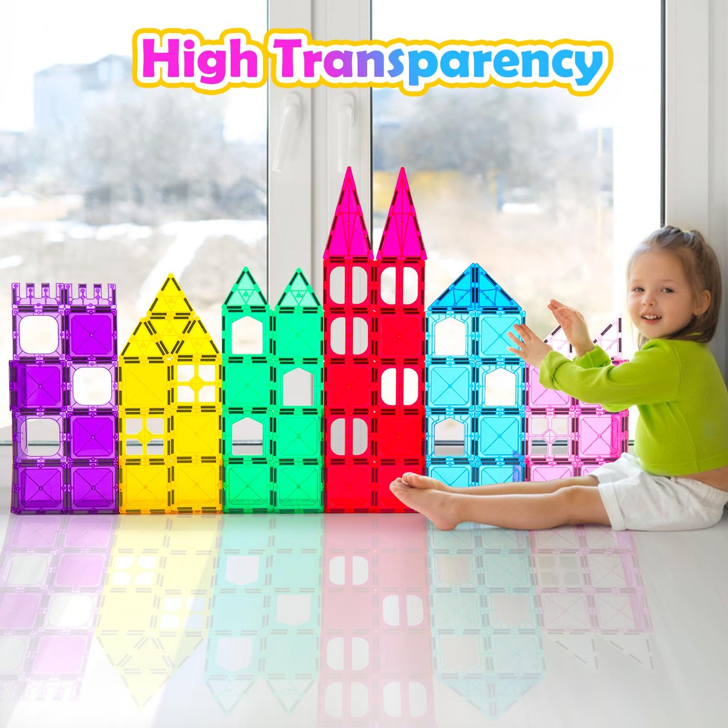 Diytoy Magnetic Tiles,100PCS 3D Building Blocks, Magnets Building Set for Kids, Construction STEM Stacking Toys, Magnets Toy Gift for Toddlers, Boys and Girls