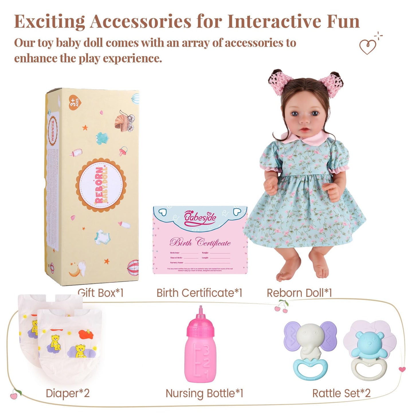 BABESIDE Drink and Wet Reborn Baby Dolls Girl, 20 Inch Lifelike Handmade Soft Vinyl Realistic Doll Can Drink & Pee with Accessories, Gift for Girls Age 3+ Pretend Play & Collection