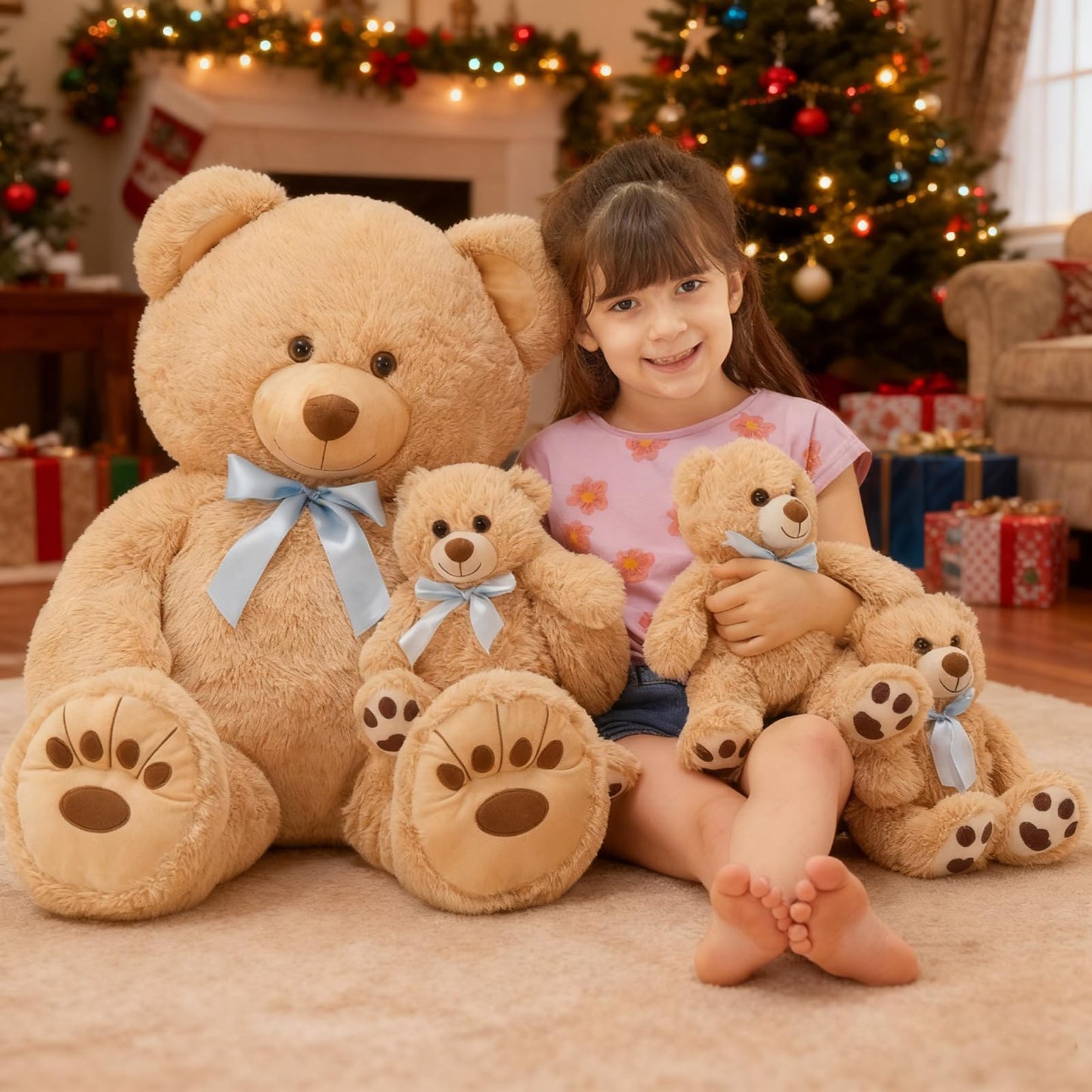 MorisMos Giant Teddy Bear Stuffed Animal with Baby Bears,35.4'' Big Mommy Stuffed Bear,3 Small Bulk Teddy Bear Stuffed Animals for Baby Shower Birthday, 4-Pack Brown Bear Toys for Kids Mom Girlfriends