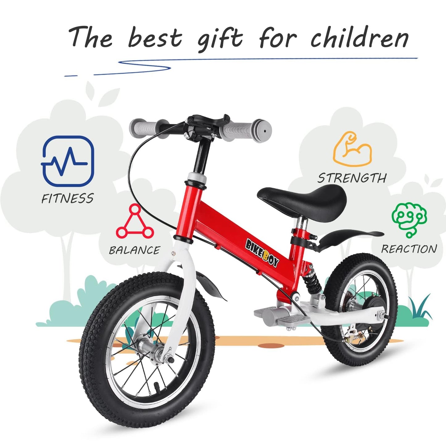 Balance Bike 3 in 1,The Dual Use of a Kids Balance Bike and Kids Bike,12 14 Inches for 2-6 Years Old,with Shock Absorbers, Fenders, Pedals, Auxiliary Wheels