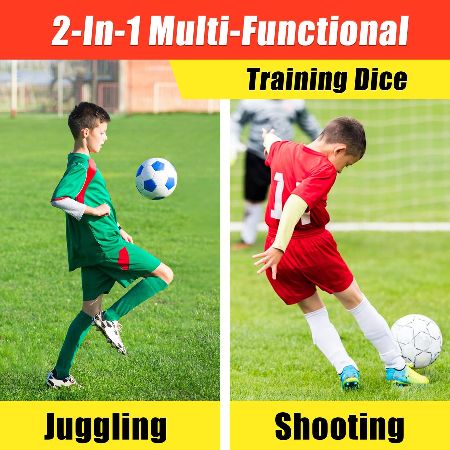 Big Size Soccer Training Dice Set, 2Pcs Soccer Gifts Shooting & Juggling Soccer with Mesh Bag Training Equipment for Games, Boost Soccer Skills with Fun Practice for 8-12 Boys & Girls