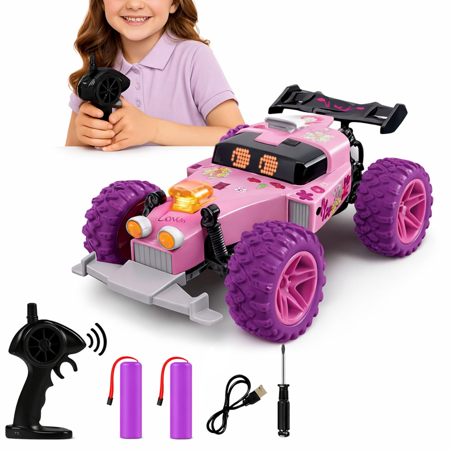 IPLAYBLOOM Remote Control Car, RC Cars Toys for Kids with 2.4 GHz Remote Control,4WD Electric Vehicle with Two Rechargeable Batteries,Play Indoor and Outdoor