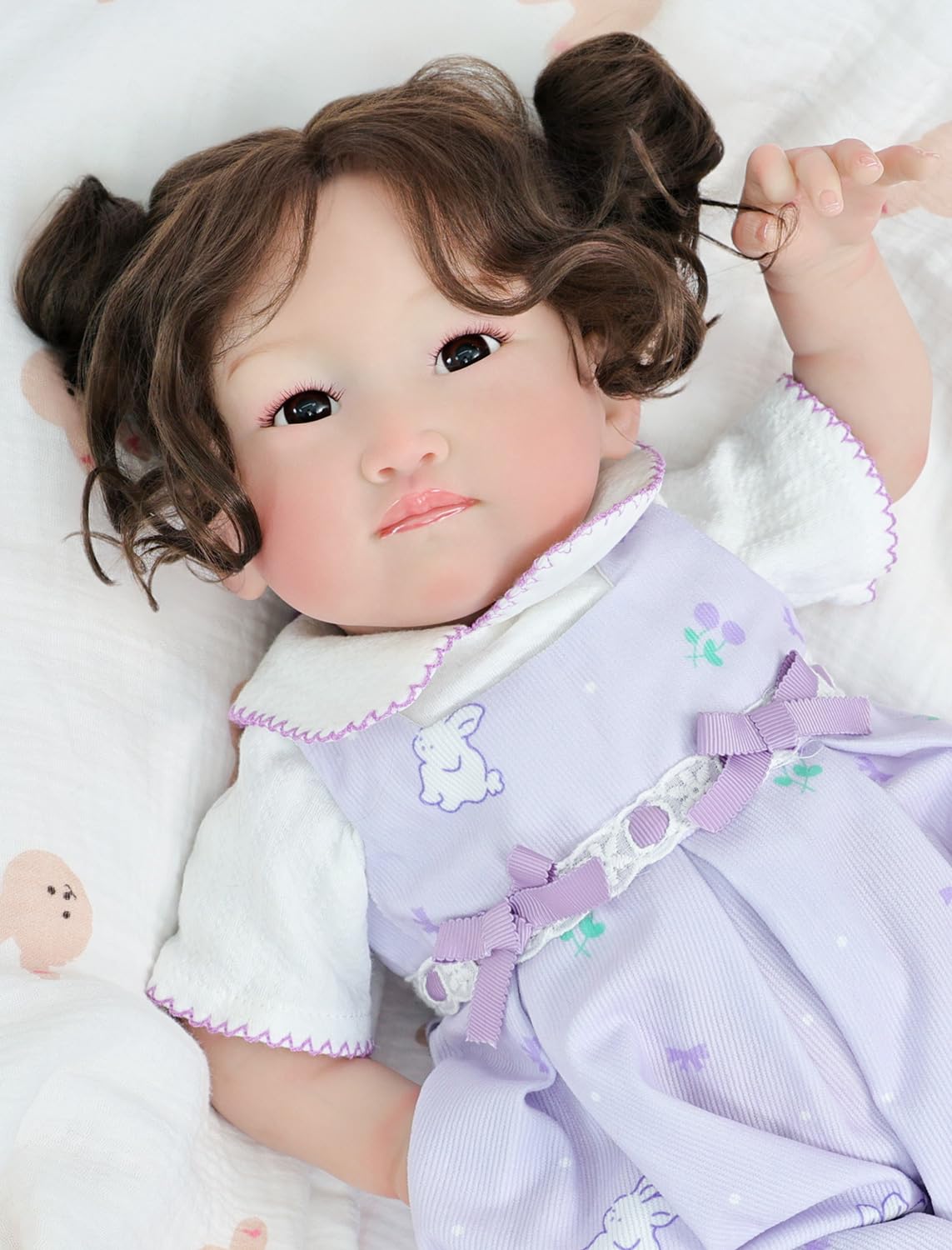 Cloveray Reborn Baby Dolls, 18 Inch Large Realistic Soft Body Asian Baby Doll with Purple Outfit, Brown Glass Eyes, Gift for Girls Ages 3+, Comforting Companion, Pretend Play, Collectible