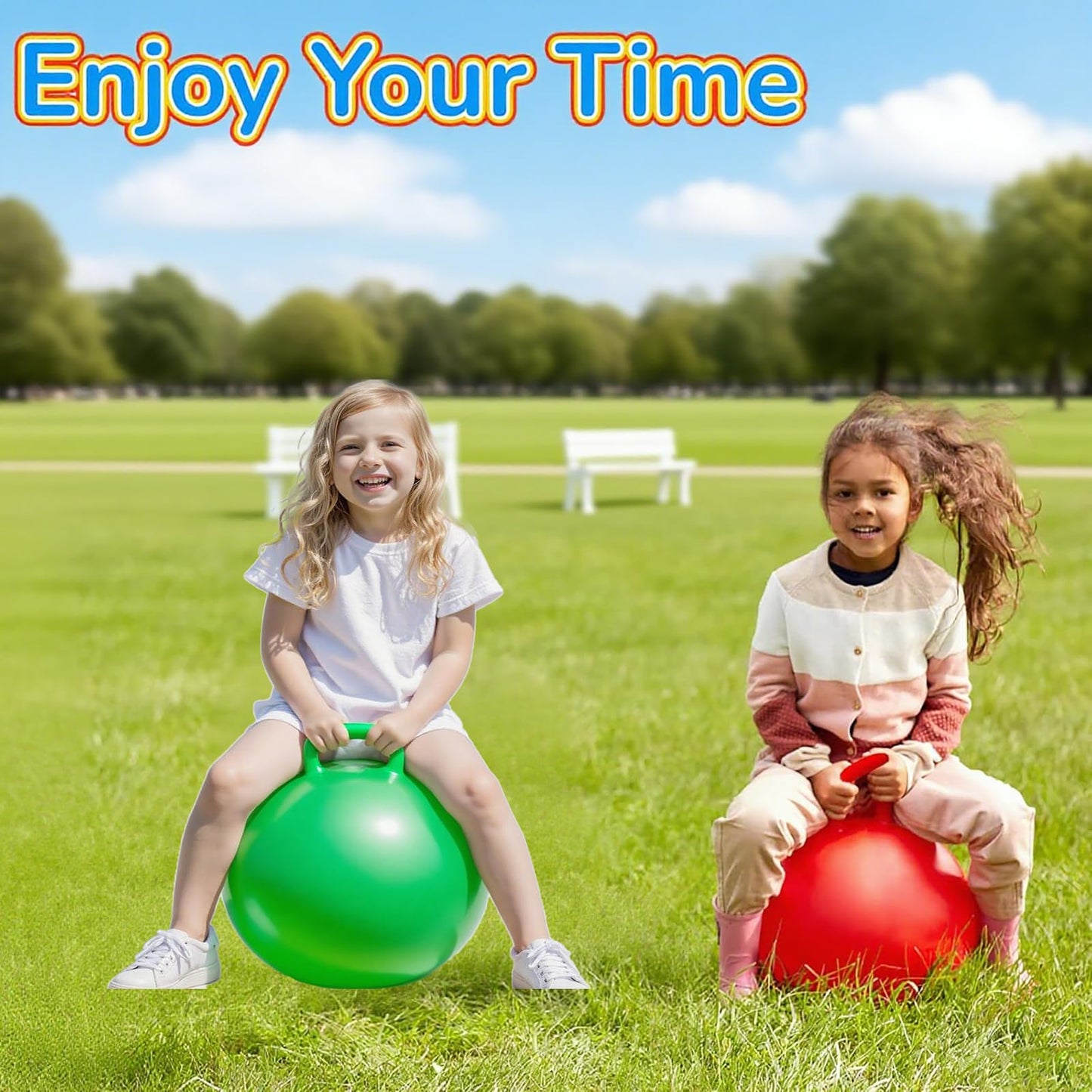 3P Bouncy Balls with Handle, 18in/45cm Sit And Spin Hopper Ball for Kids,Inflatable Jumping Ball Toy with Pump,Indoor Outdoor Fun Toys for Kids Ages 3-8,Great Gift for Birthday (Bouncy Ball-45cm)