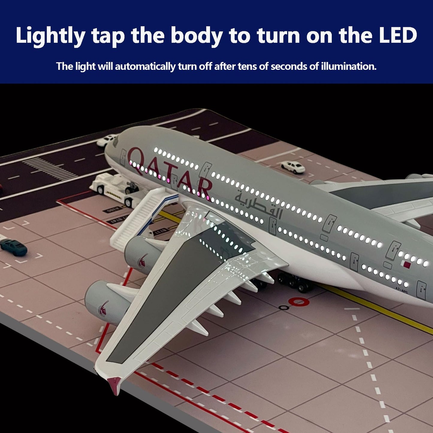 MACHASORS A380 Model Airplane 1/160 Scale A380 Model Plane with LED Lights and Airport Scene Accessories Ideal Display and Gift