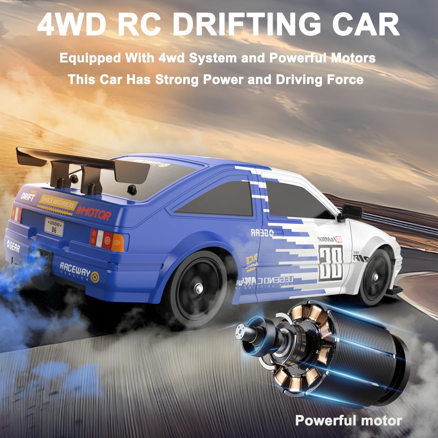 Desdoni RC Drift Car Remote Control Car 2.4ghz 1/16 Scale 4WD High Speed RC Cars Vehicle with LED Lights Two Batteries and Drifting Tire Racing Sport Toy for Adults Boys Girls Kids Gift