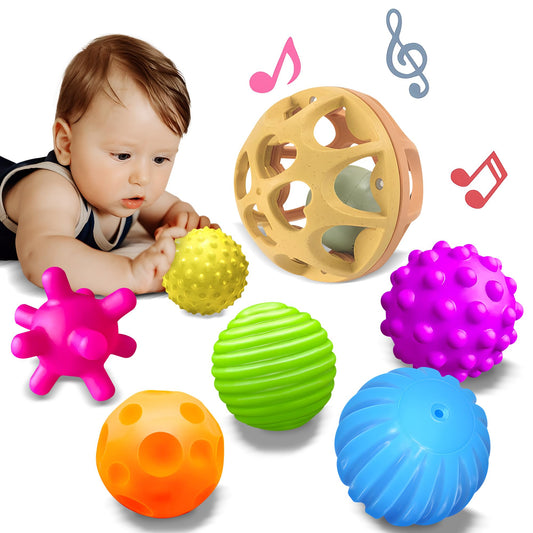 ROHSCE Montessori Toys Sensory Balls for Babies, Colorful Textured Sensory Toys for Babies 1-3, Hand Catching Baby Balls, Wheat Straw Baby Rattle Baby Toys Newborn Gifts for 6-12 Months