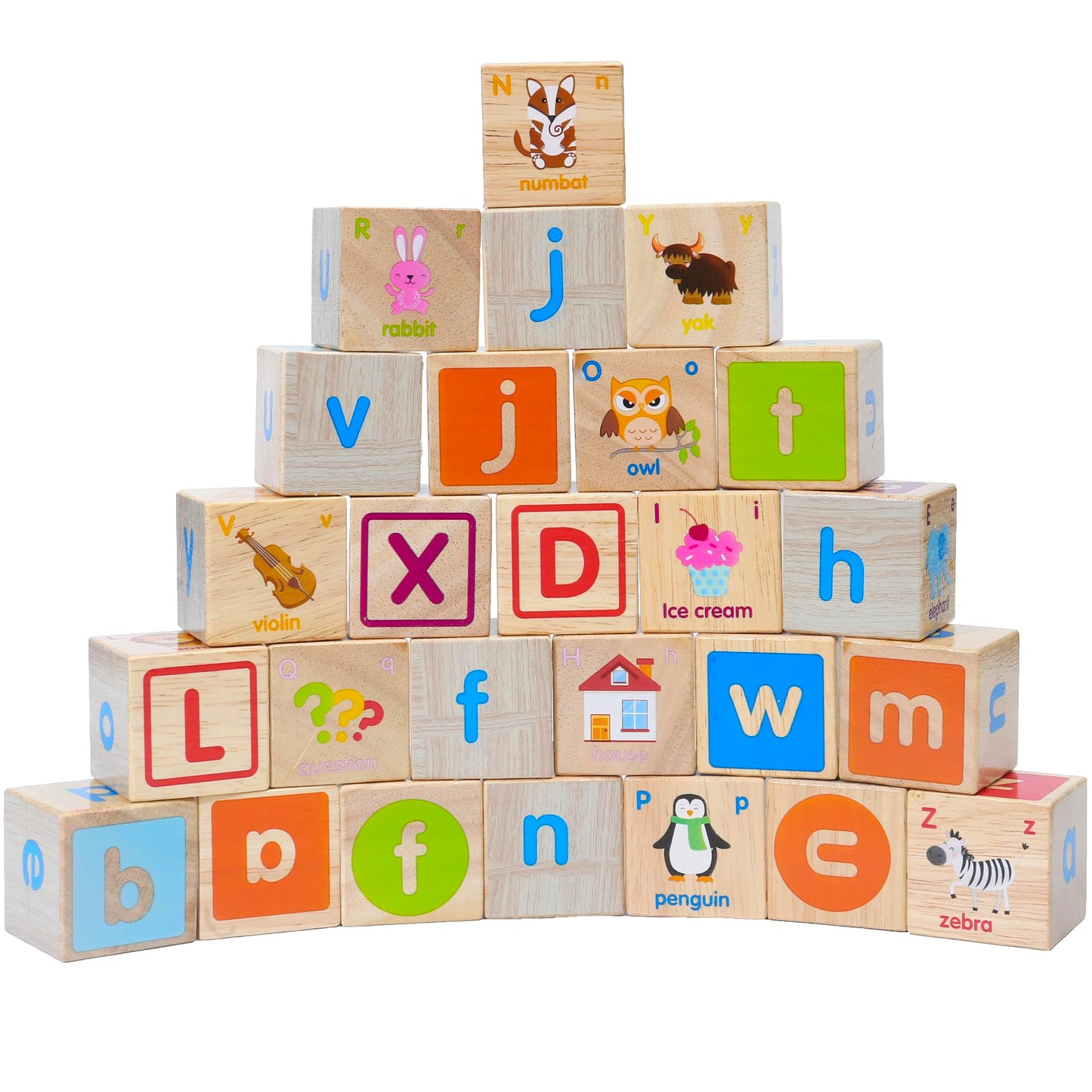 Montessori Mama Wooden Blocks for Toddlers 1-3 - Large 1.6" Hardwood Stacking Blocks with Letters, Shapes, Colors, and Images - Perfect for Early Development and Play
