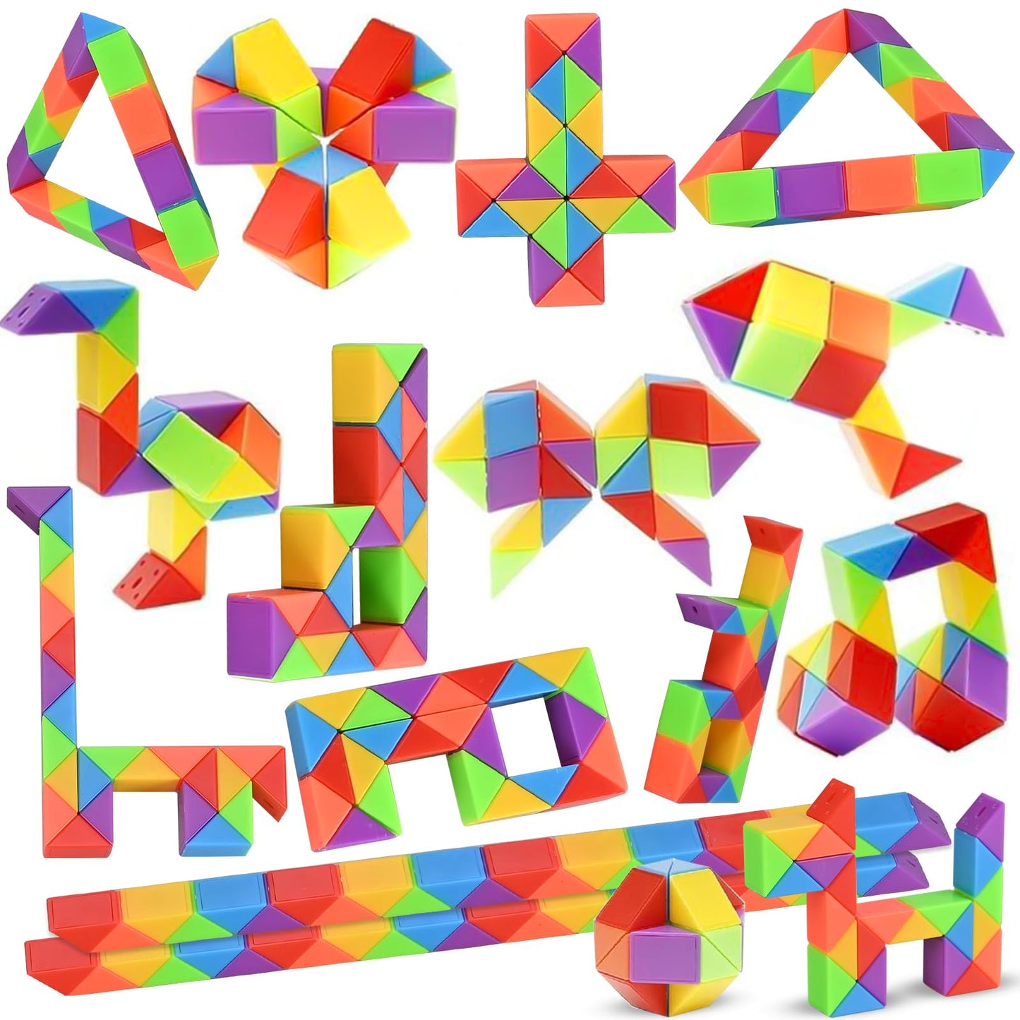 GOLDGE 24 Pack Mini Fidget Snake Cube Puzzle Toys - Party Favors & Goodie Bag Fillers for Kids & Teens - Rainbow Colors - Bulk Birthday & Back to School Gifts - Stocking Stuffers