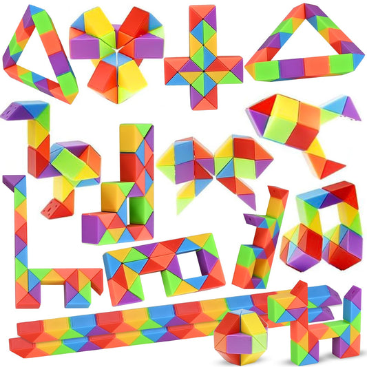 GOLDGE 24 Pack Mini Fidget Snake Cube Puzzle Toys - Party Favors & Goodie Bag Fillers for Kids & Teens - Rainbow Colors - Bulk Birthday & Back to School Gifts - Stocking Stuffers