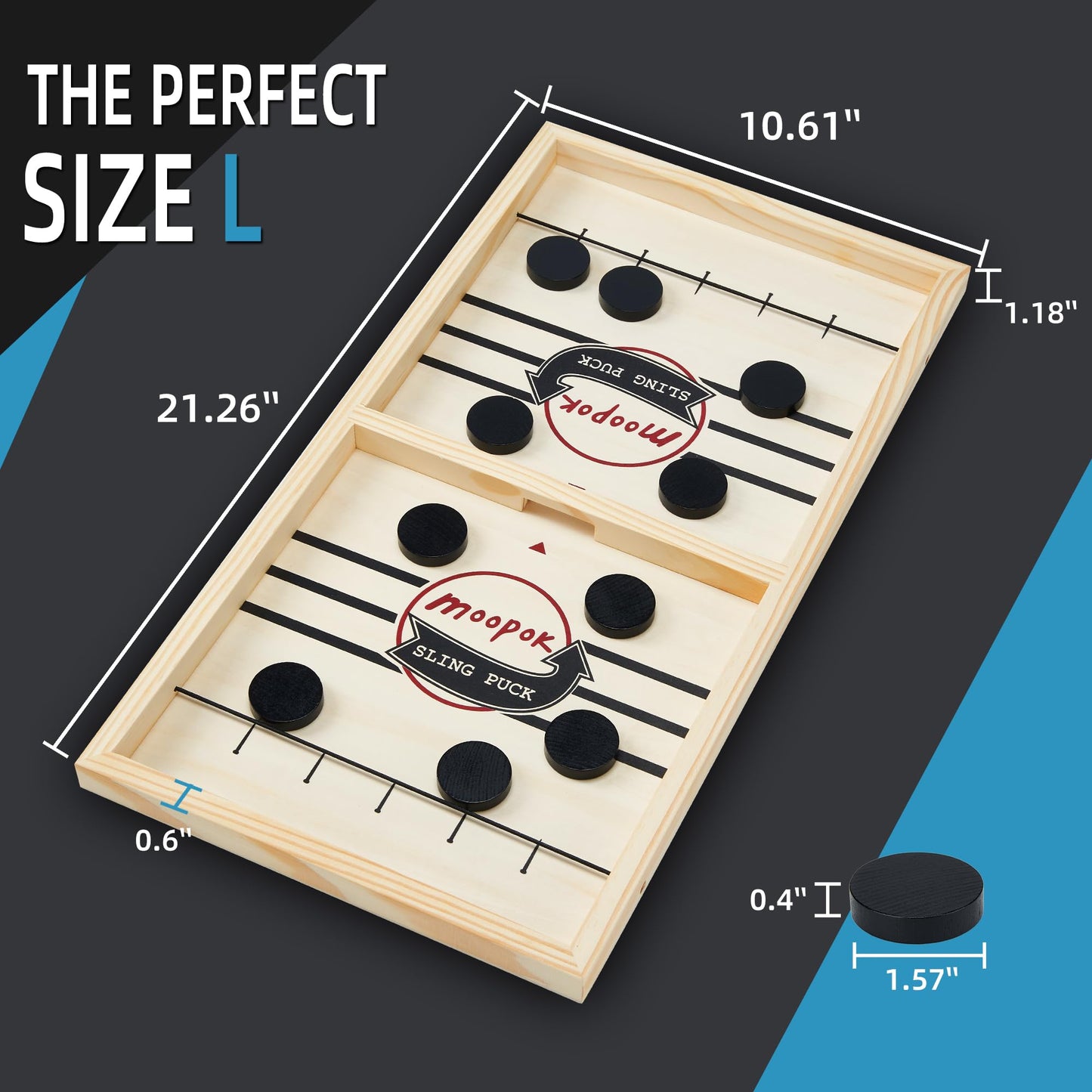 moopok Fast Sling Puck Game - Fast Action Super Foosball Table Desktop Battle Slingshot Wooden Air Hockey Board Game -Guaranteed Fun for Family Game Night or Friends Party