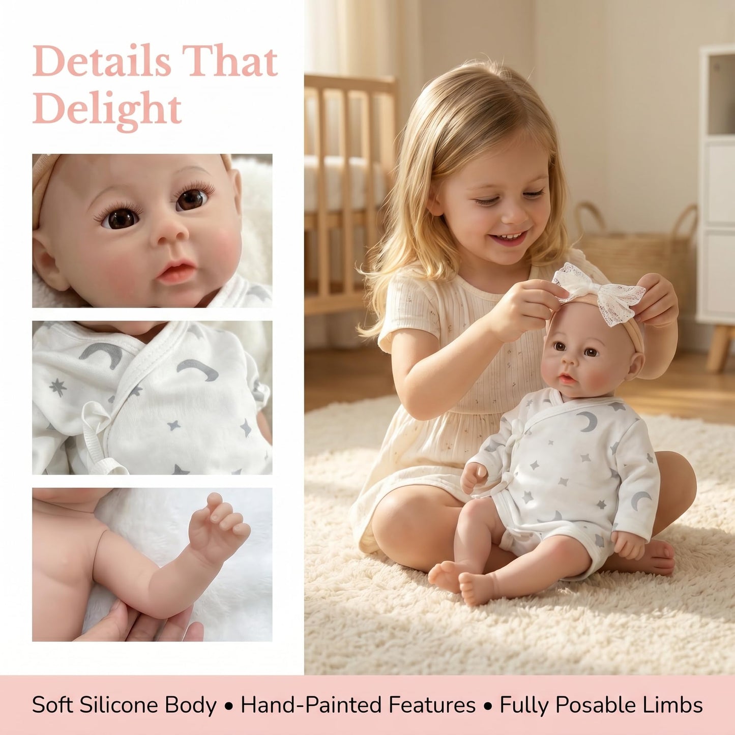 Full Silicone Baby Doll 12 Inch,Realistic Reborn Baby Doll with Lifelike Skin Texture & Weight,Soft & Squishy for Girls Ages 3+,Collectors,Kids,Christmas & Special Occasions
