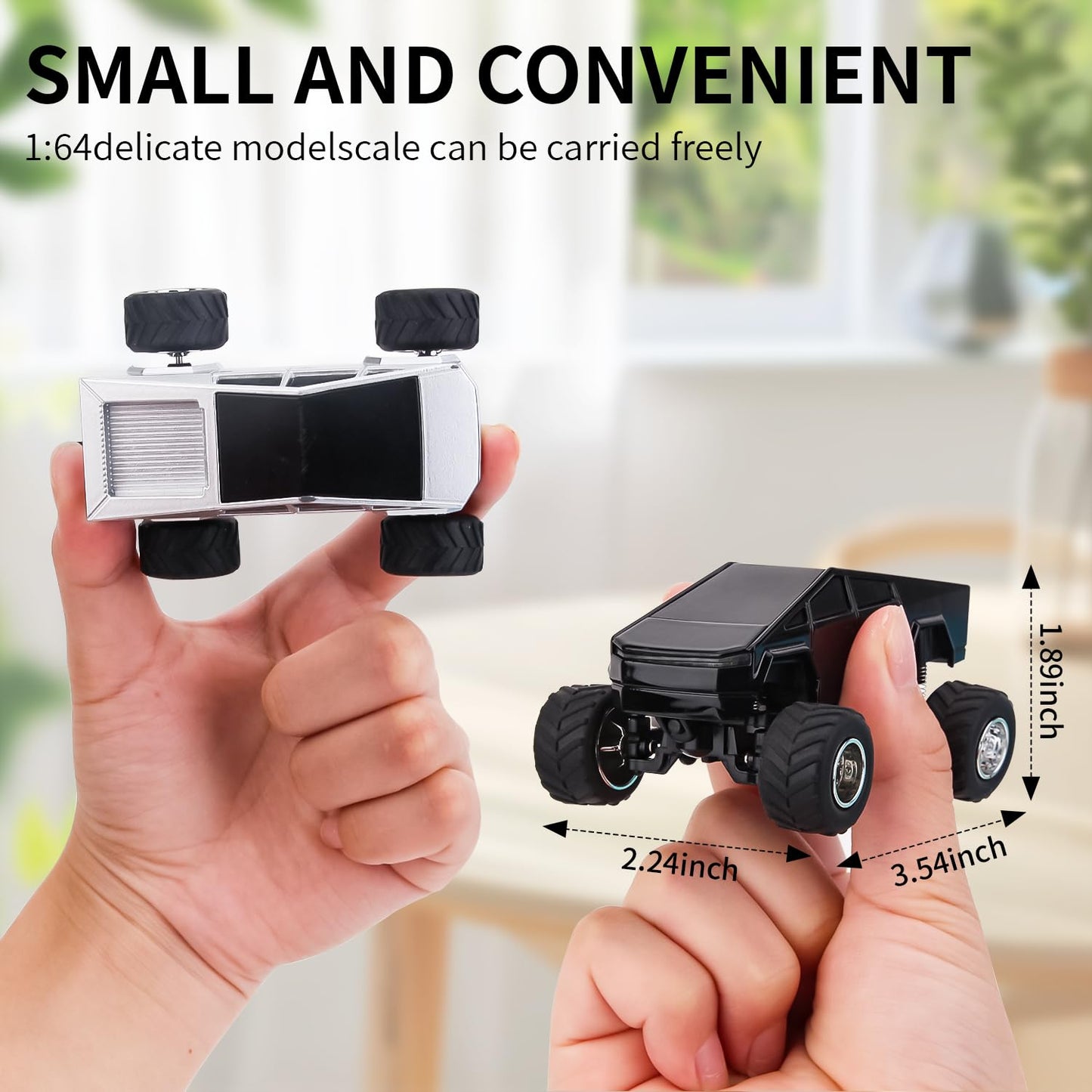 DDZOOU Mini Rc Truck, 1:64 Scale Monster Truck Remote Control Car with Lights, 2.4Ghz & APP Remote Control, Rechargeable Alloy Shell Mini RC Cars with Lights, Speed/Steering Adjustable (Silver)