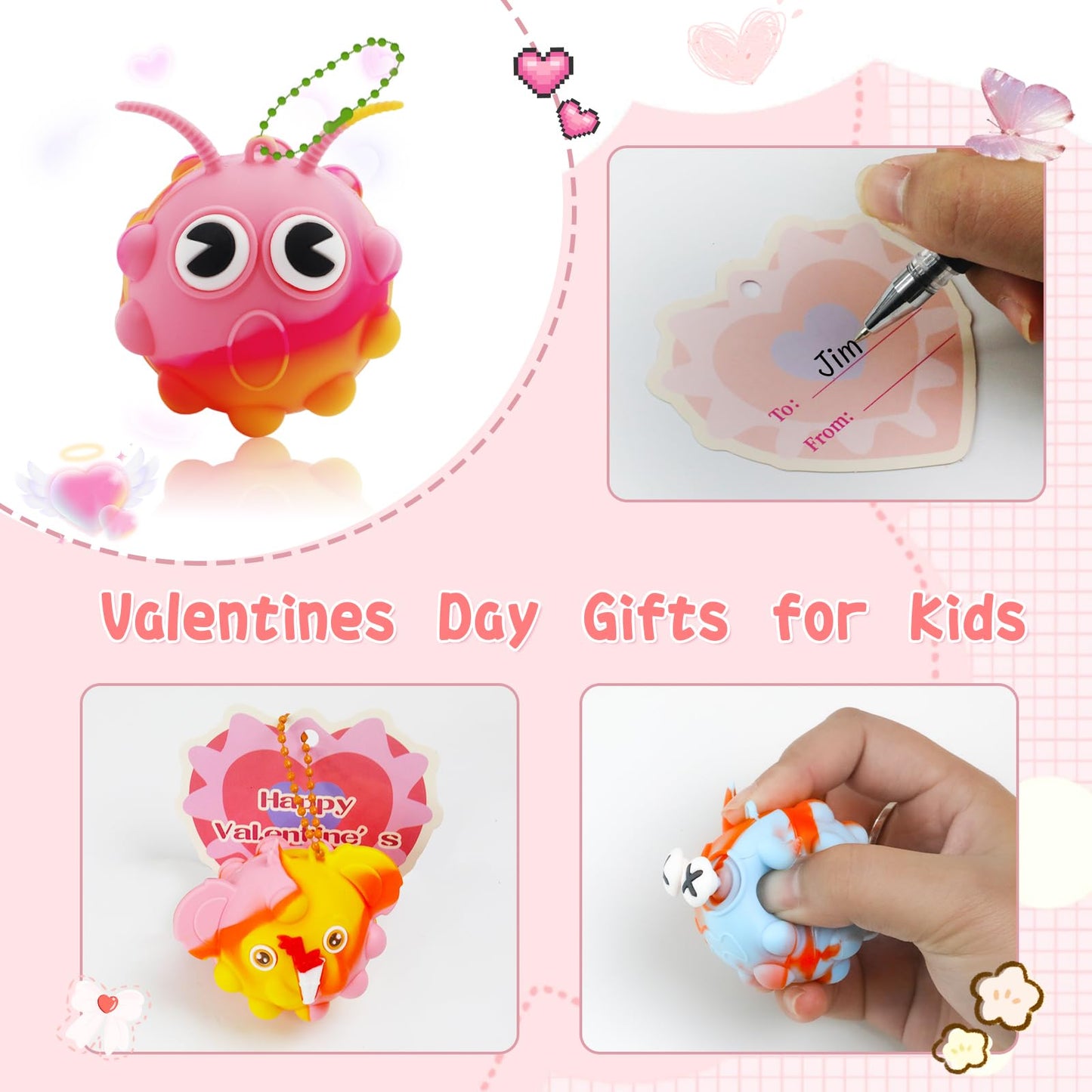 48Pack Valentine Day Gifts for Kids,Valentines Cards with Pop Fidget Toys Bulk 3D Stress Ball, Easter Basket Stuffers,Valentines Classroom Party Favors Exchange Gifts,Treat Prizes Activity for Class