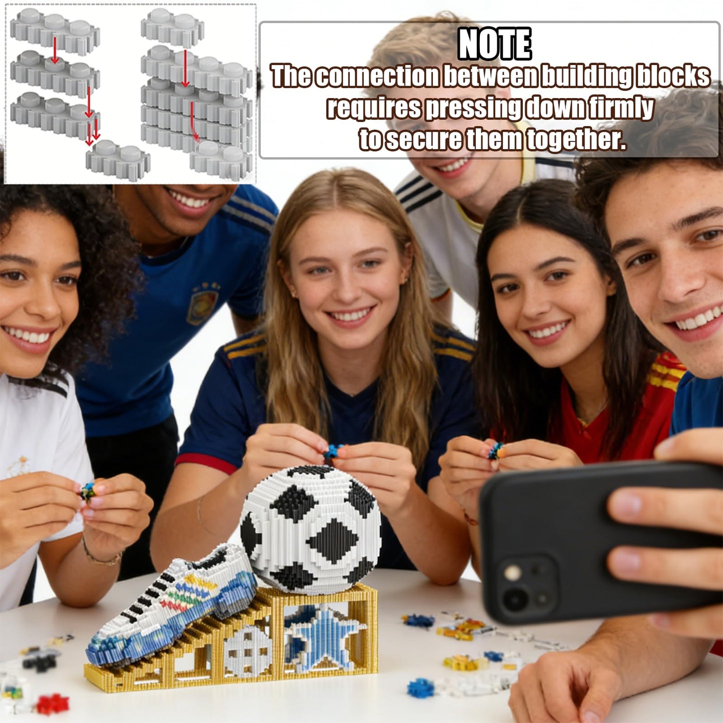 USVillGO 2026 New Soccer Ball with Sport Sneaker Building Block Set, Realistic Soccer, Luminous Crystal Shoe, Golden Stand STEM Bricks, DIY Educational Toy World Football Cup Gifts for Teen, Adult