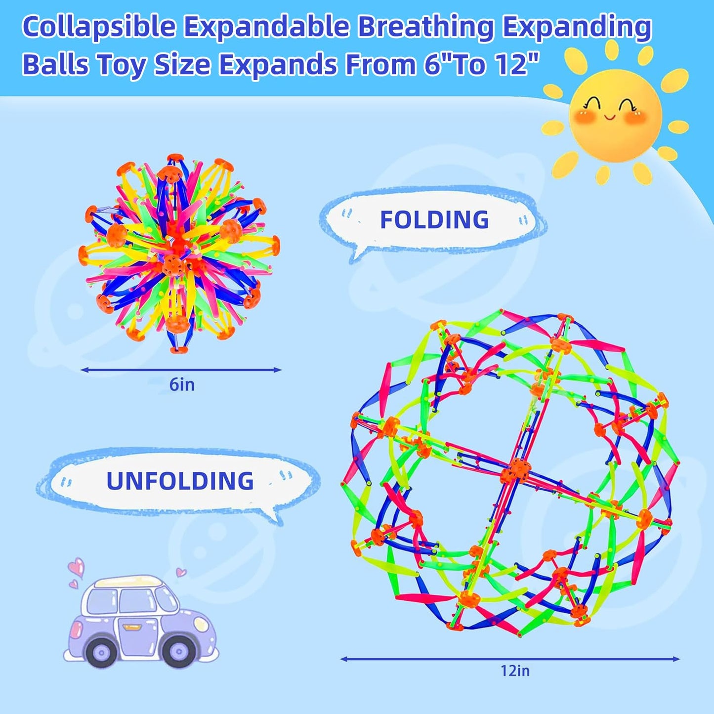 AGSIXZLAN 2Pcs Collapsible Expandable Breathing Expanding Balls Toy - More Than Doubles in Size from 6" to 12",Magic Sensory & Fidget Sphere Toy for Kids and Adults Play,Autism, Anxiety,Yoga -ADHD