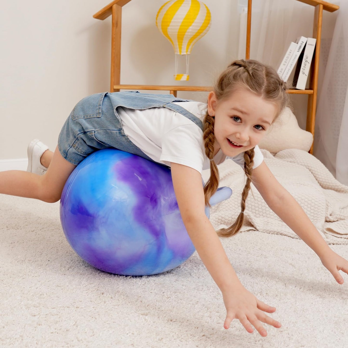 ZOOJOY Hopper Ball 2 Pack, 18 in Bouncy Ball with Handle for Kids, Clouds Girls Toys for Indoor Active Play Toys, Girls Boys Hopping Birthday Gifts for 3 4 5 6 7 8 Yr Old