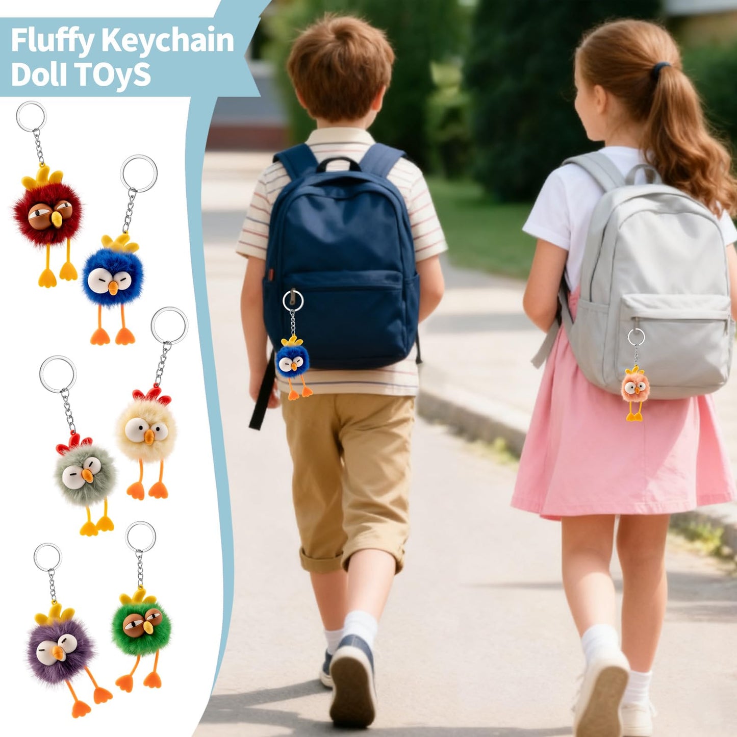 OMyFav 20PCS Party Favors Kids Keychains - Cute Chickie Keychain Birthday Goodie Bags Stuffers Chick Plush Keychain Bulk End of Year Student Gifts from Teacher 5th Grade Graduation Gifts