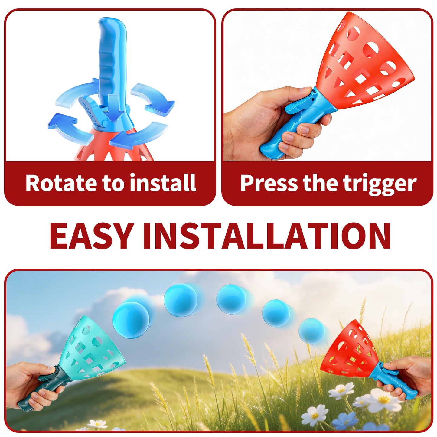 WOANZZ Pop Pass Catch Ball Game - Outdoor & Indoor Sport Toy for Kids Ages 3-5-7 4-8-12 Toss & Catch Game Set Pool Beach Lawn for Boys Girls Family Friends Yard Party Fun