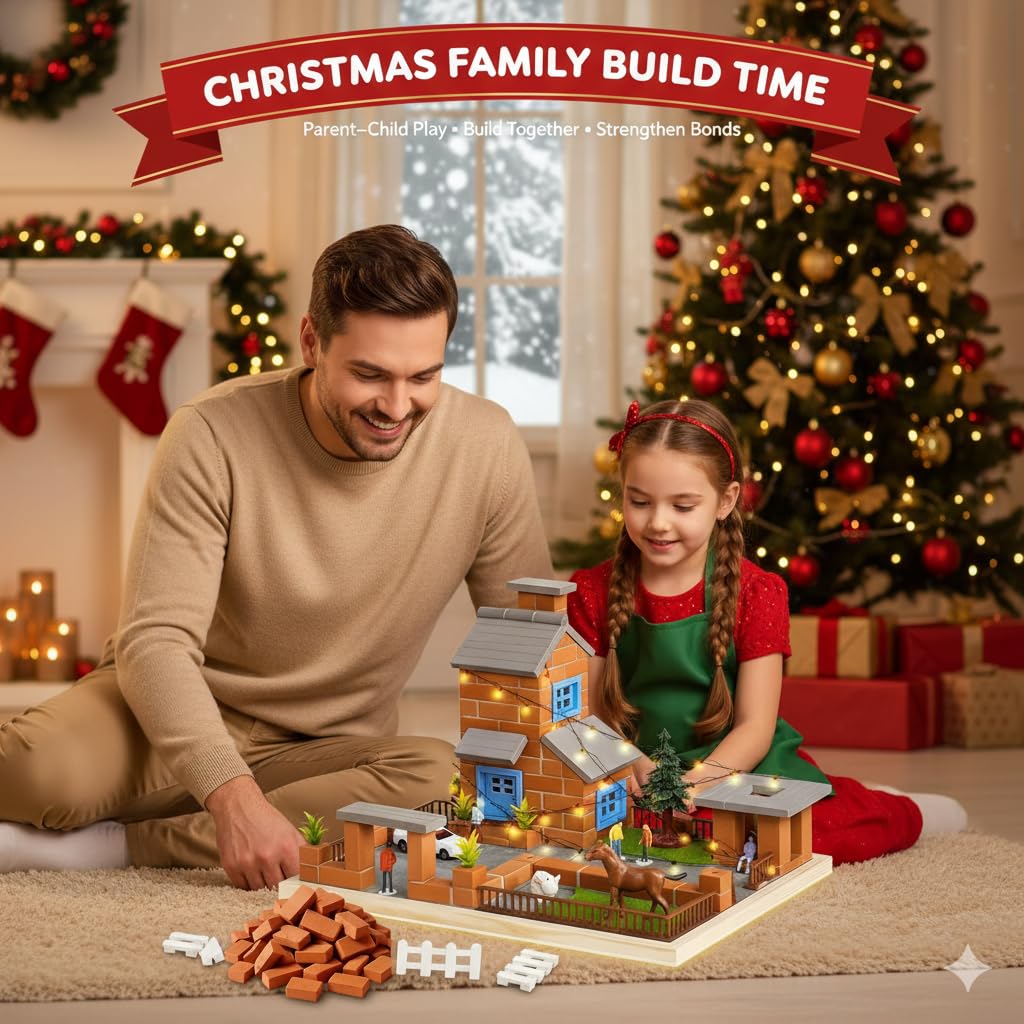 ROHSCE Brick and Mortar Construction Set, DIY House Building Kit for Kids, Realistic Mini Bricks STEM Building Toy, Creative Engineering Toy for Boys and Girls