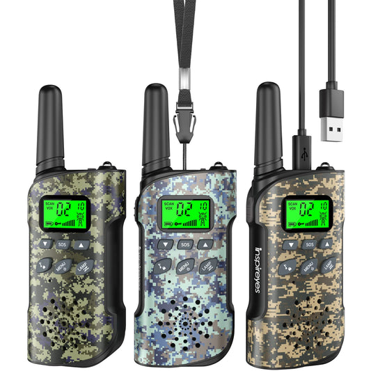 Inspireyes Walkie Talkies for Kids, Rechargeable Long Range 3 Pack, Camouflage Kids Toys for Boys Girls Ages 3-12, 2 Way Radio Toy, Outdoor Adventure Toys, Camping Hiking Gear, Birthday Gifts for Kids