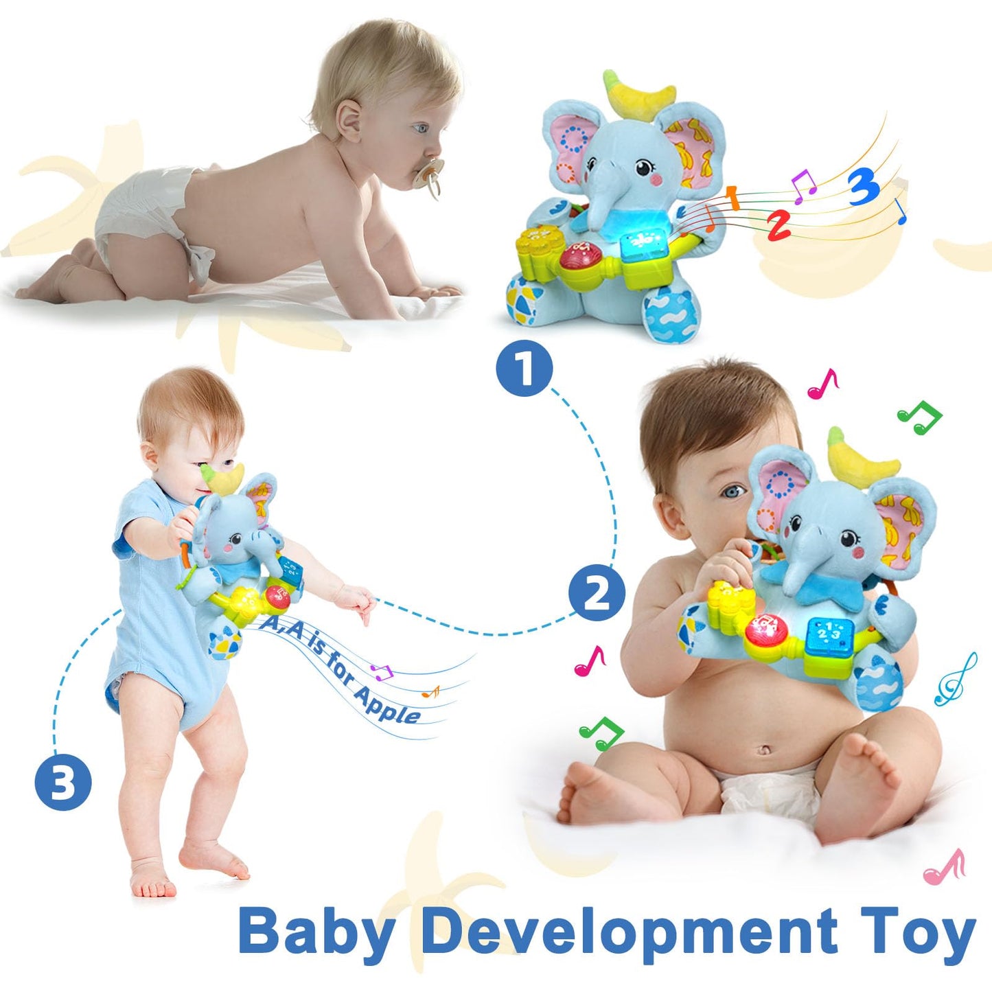 Holaxander Baby Gift Set for 0-6-12+ Months (1 * Baby Ladybug Musical Toy & 1 * Musical Plush Dinosaur Toy)