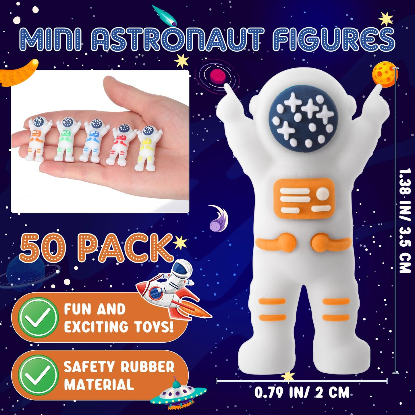 Sonwyoung 50 Pcs Mini Astronaut Figurines, Miniature Astronaut Toy Spaceman Figures for Space Party Favor Kids Birthday Piñata Classroom Gift Prize Reward Goodie Bag Cupcake Topper (Multicolor)