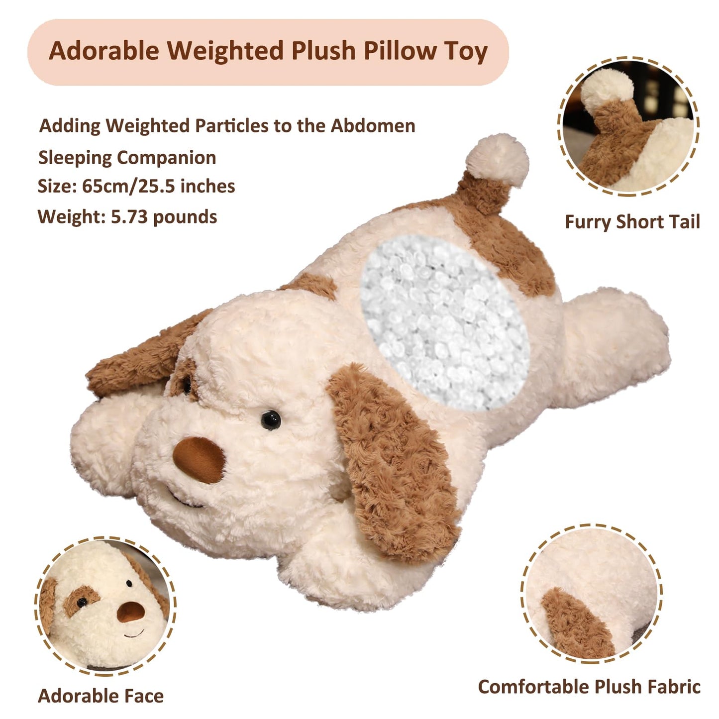 Hronsa Dog Weighted Stuffed Animal, 5.7 lbs 25.5 inch Weighted Dog Plush Toy Large Dog Stuffed Animals Weighted Puppy Plush Animals Pillow Toy Gifts for Adults & Kids, Brown