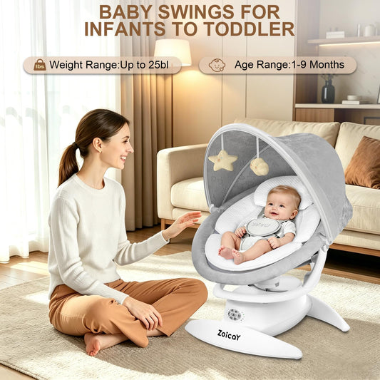 3-in-1 Baby Swing for Infants with Motion Detection, Infant Swing with 5 Speeds & 3 Swing Modes, 12 Lullabies, Electric Swing for Baby, Up to 25 lbs, White