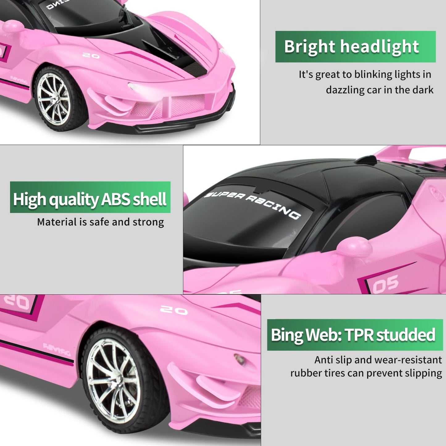 Bloolilies 2 Pack Remote Control Car for Girls 3-5, 1:18 Scale Hobby Rc Cars Toys for Kids Age 3 4 5 6 7 8-12 Year Old- Model Sports Racing Car with Headlights Birthday Gift for Kids, Pink & Blue
