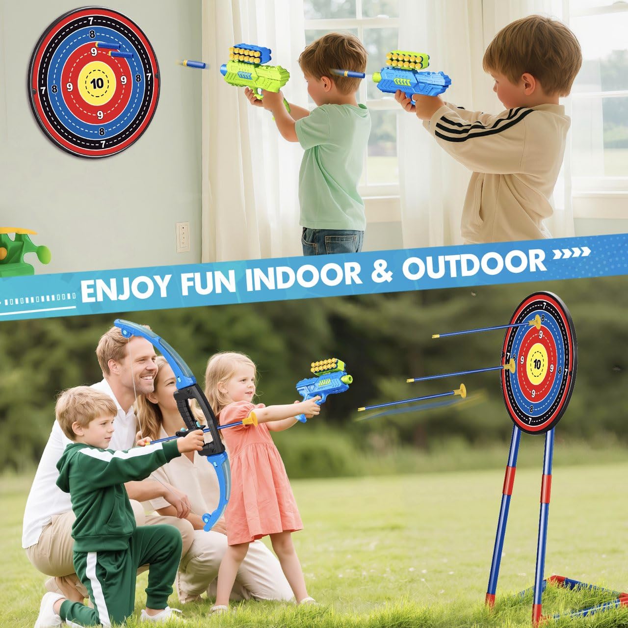 polokping 2 Pack Bow and Arrow Toy for 5 6 7 8 9 10+ Year Old Boys, Ideal Gift for Kids, Indoor Outdoor Shooting Game Toy for Ages 4-8 8-12, LED Light Up Archery Set with 12 Suction Cup Arrows